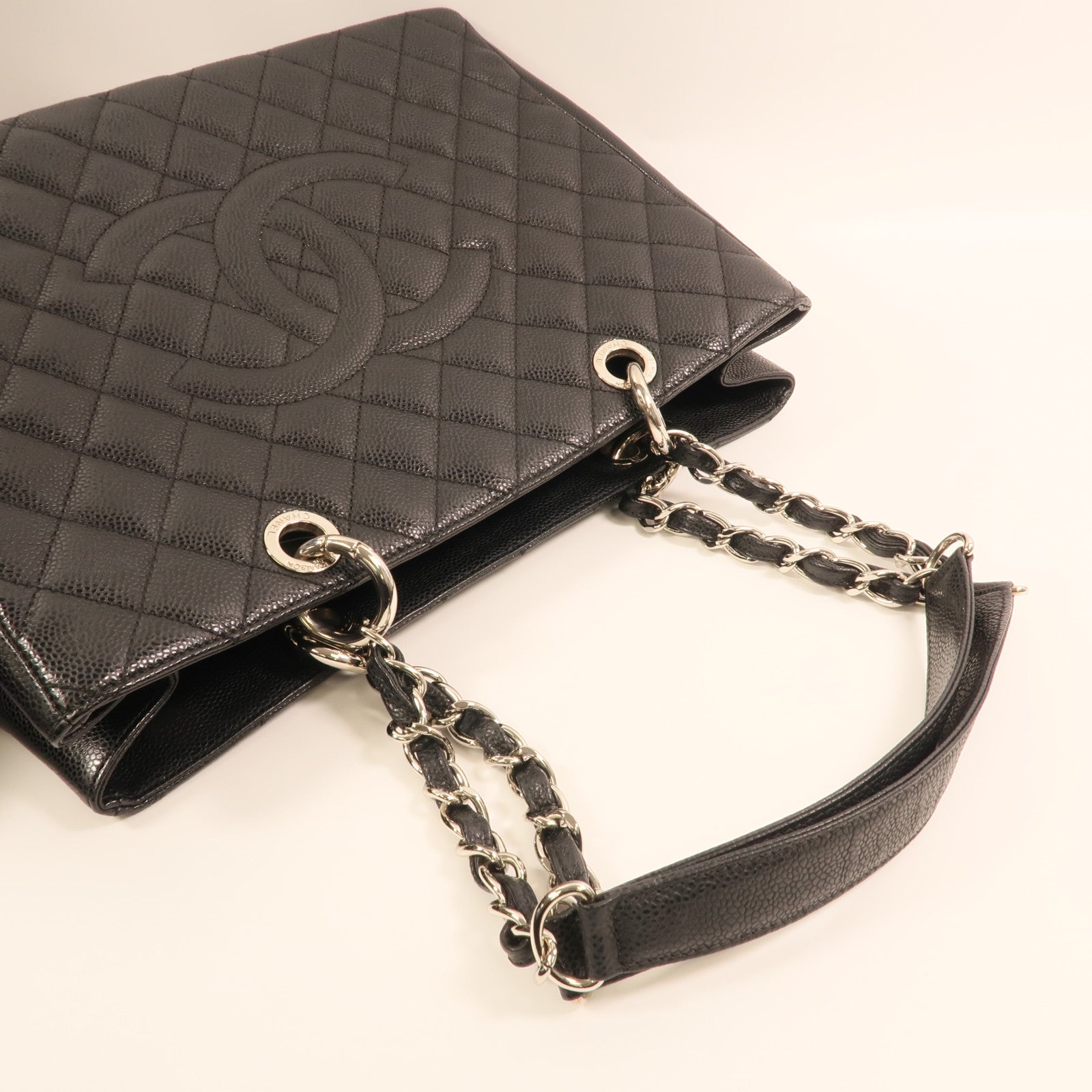 CHANEL 牛皮皮革GST Grand Shopping Tote Bag銀扣鏈帶肩背袋