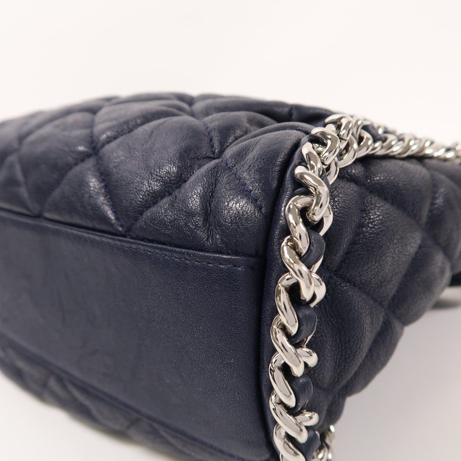 CHANEL 牛皮皮革Chain Shoulder銀扣鏈帶肩背袋