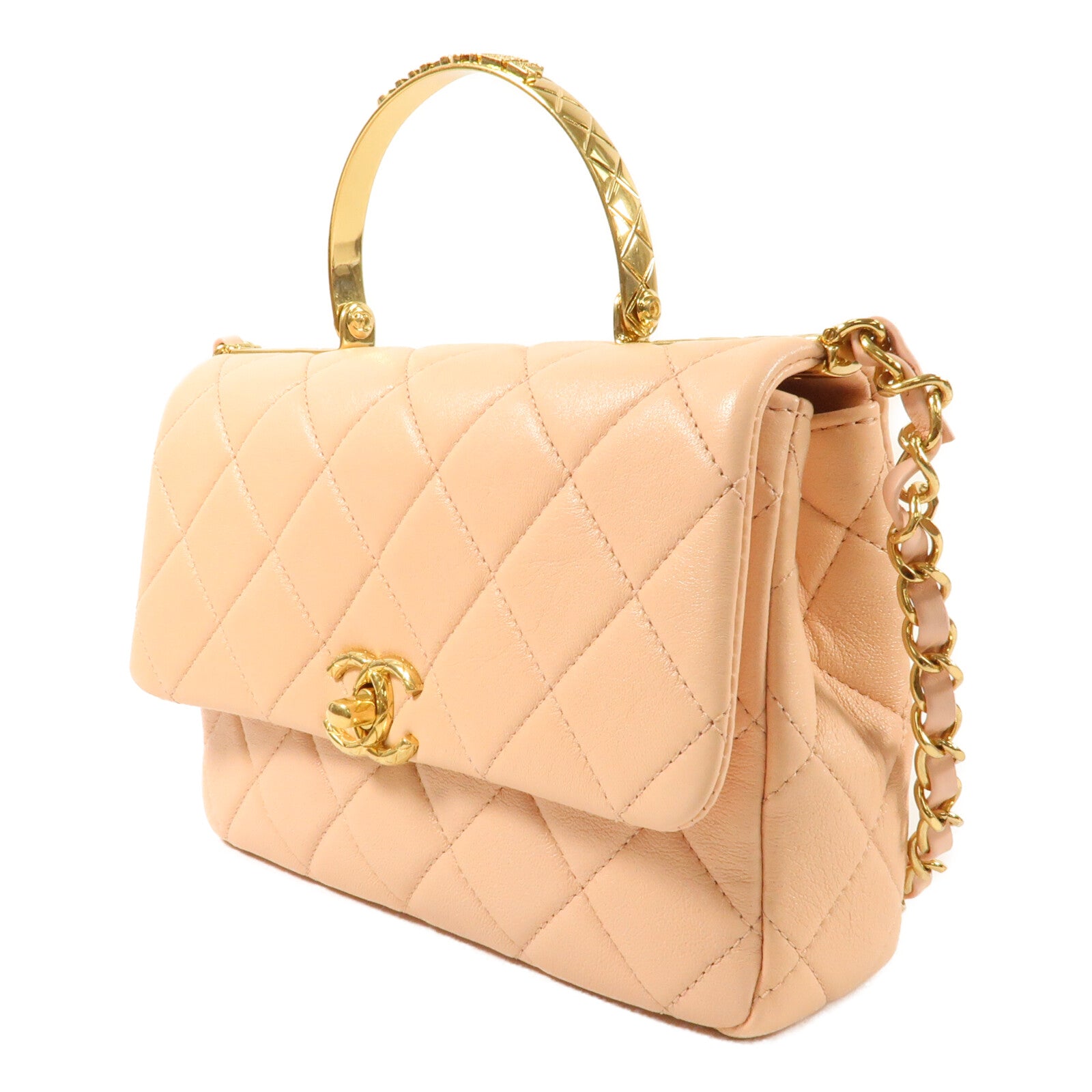CHANEL 牛皮皮革CoCo Crush Handle Bag金扣鏈帶手挽肩背兩用袋