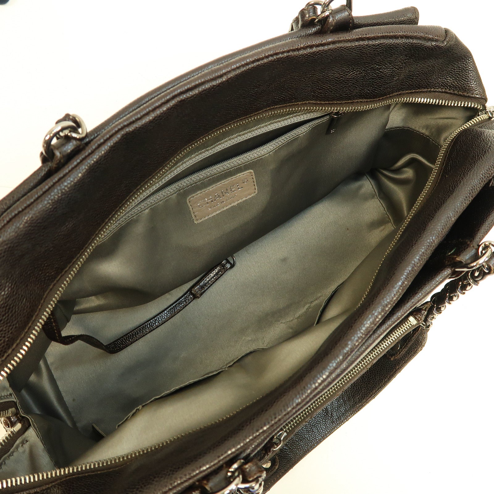 CHANEL 【激減優惠】Caviar皮革Boston Bag銀扣肩背袋啡色
