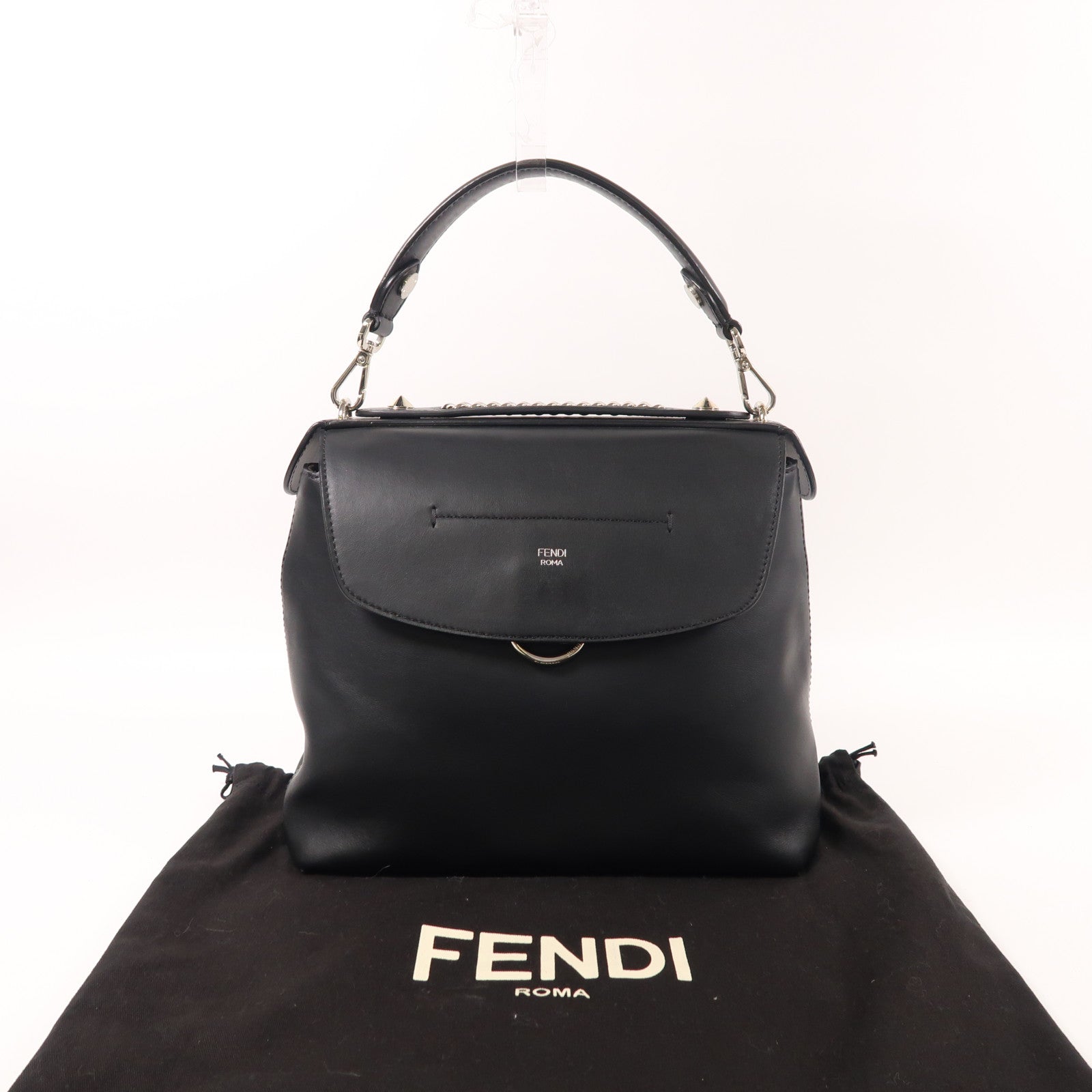 FENDI 牛皮皮革Backpack銀扣背包