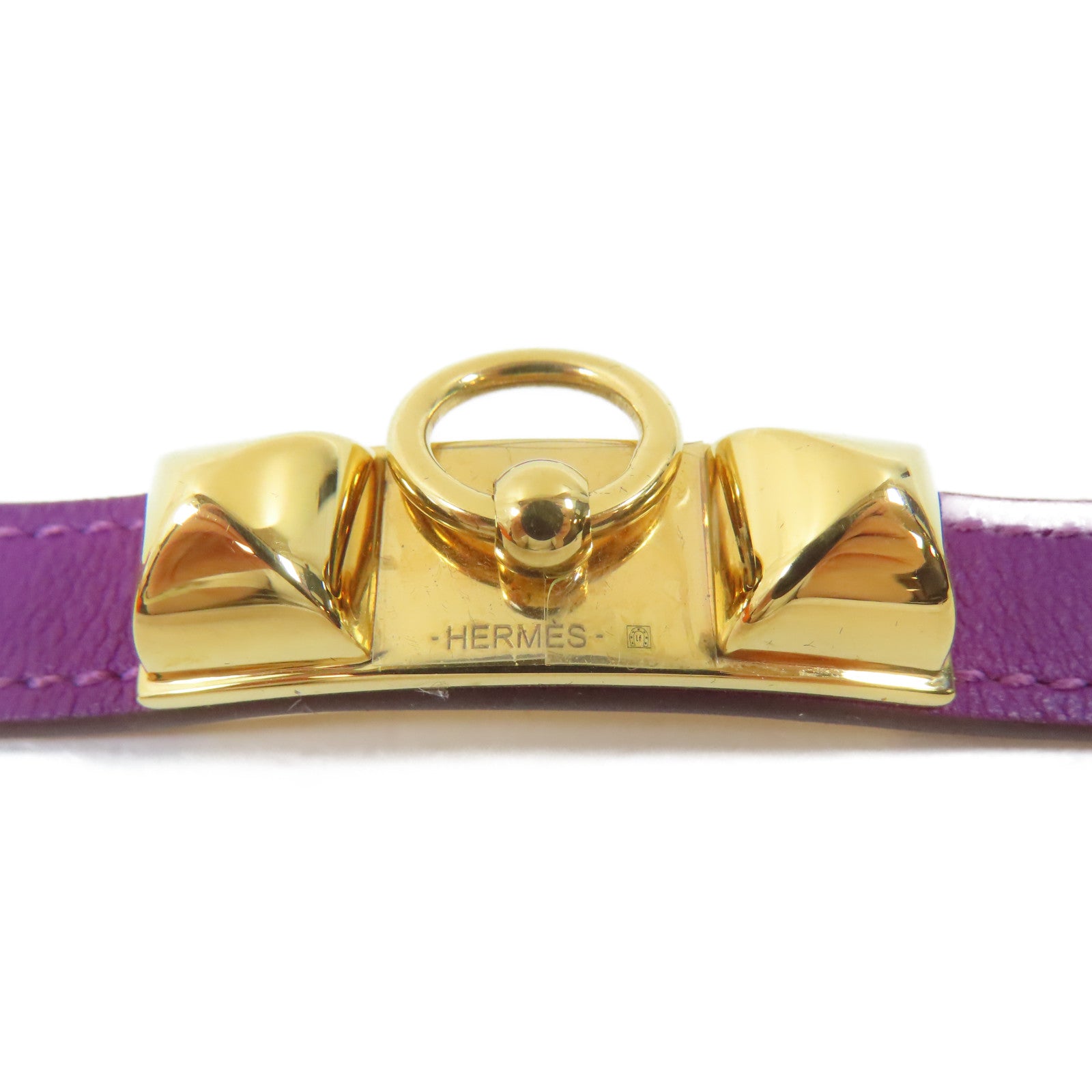 HERMES Swift皮革Rivale Double Tour Bracelet手鐲Anemone/海葵紫色/金色Hermes#XS/#14.5cm