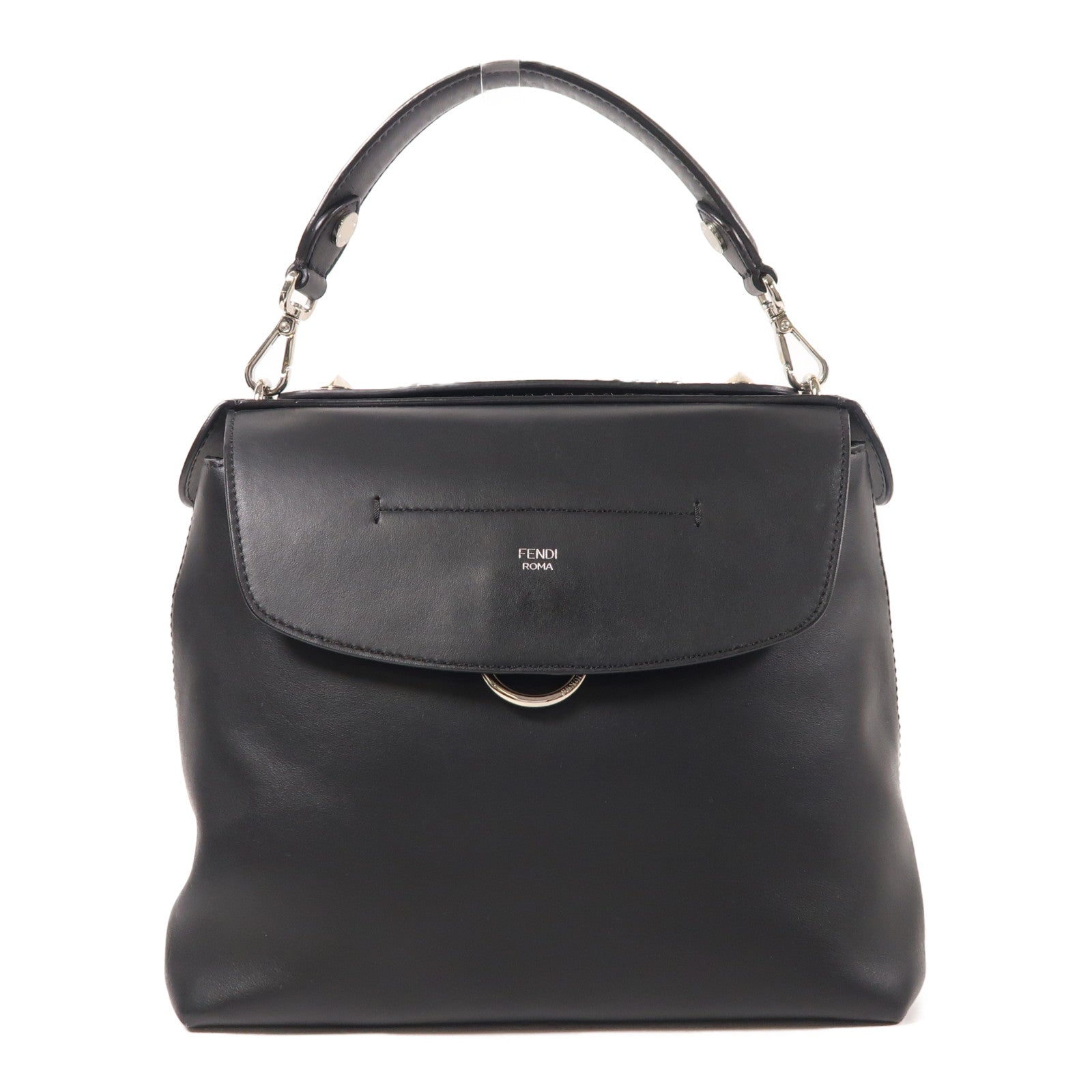 FENDI 牛皮皮革Backpack銀扣背包