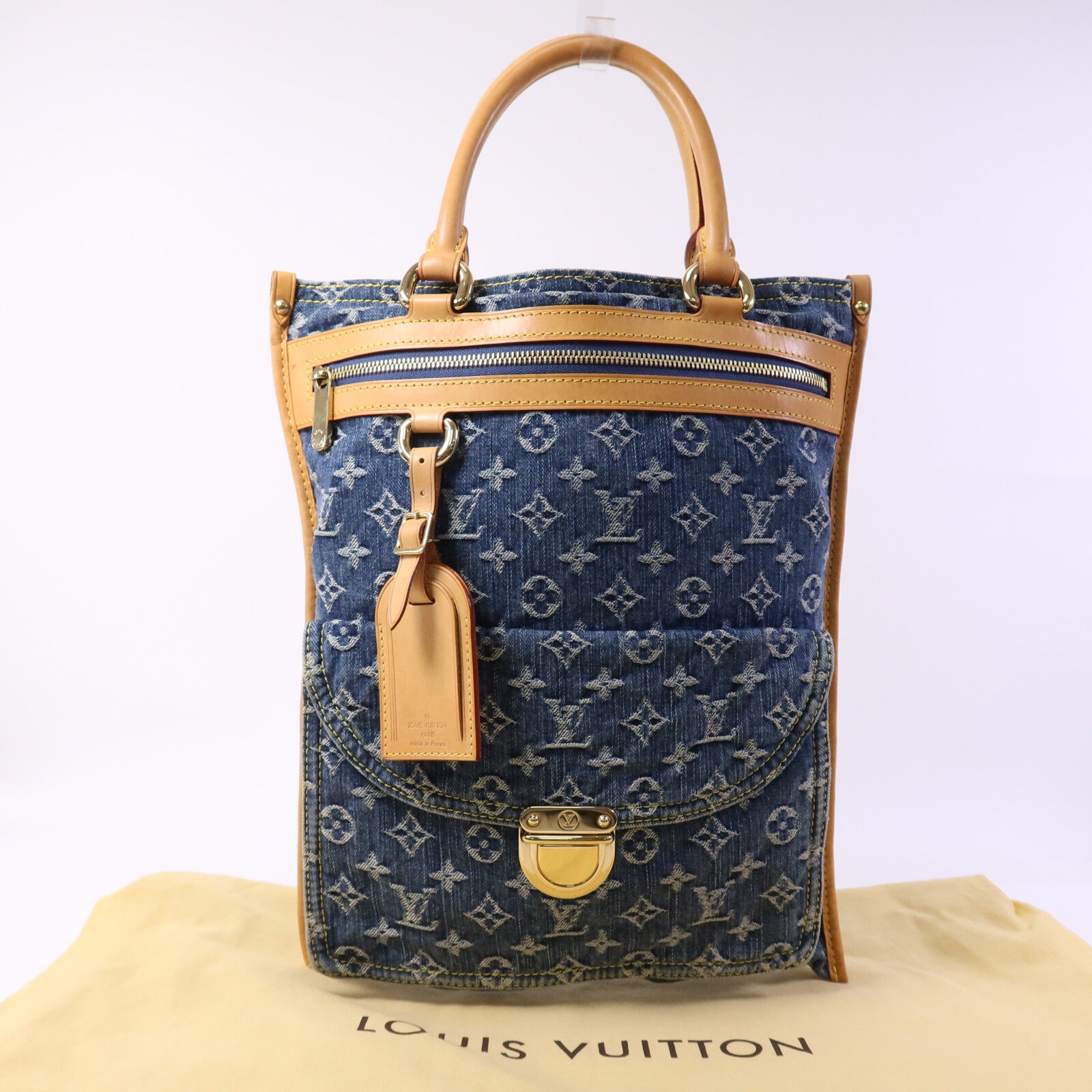LOUIS VUITTON Monogram Denim Flat Shopper金扣手挽袋