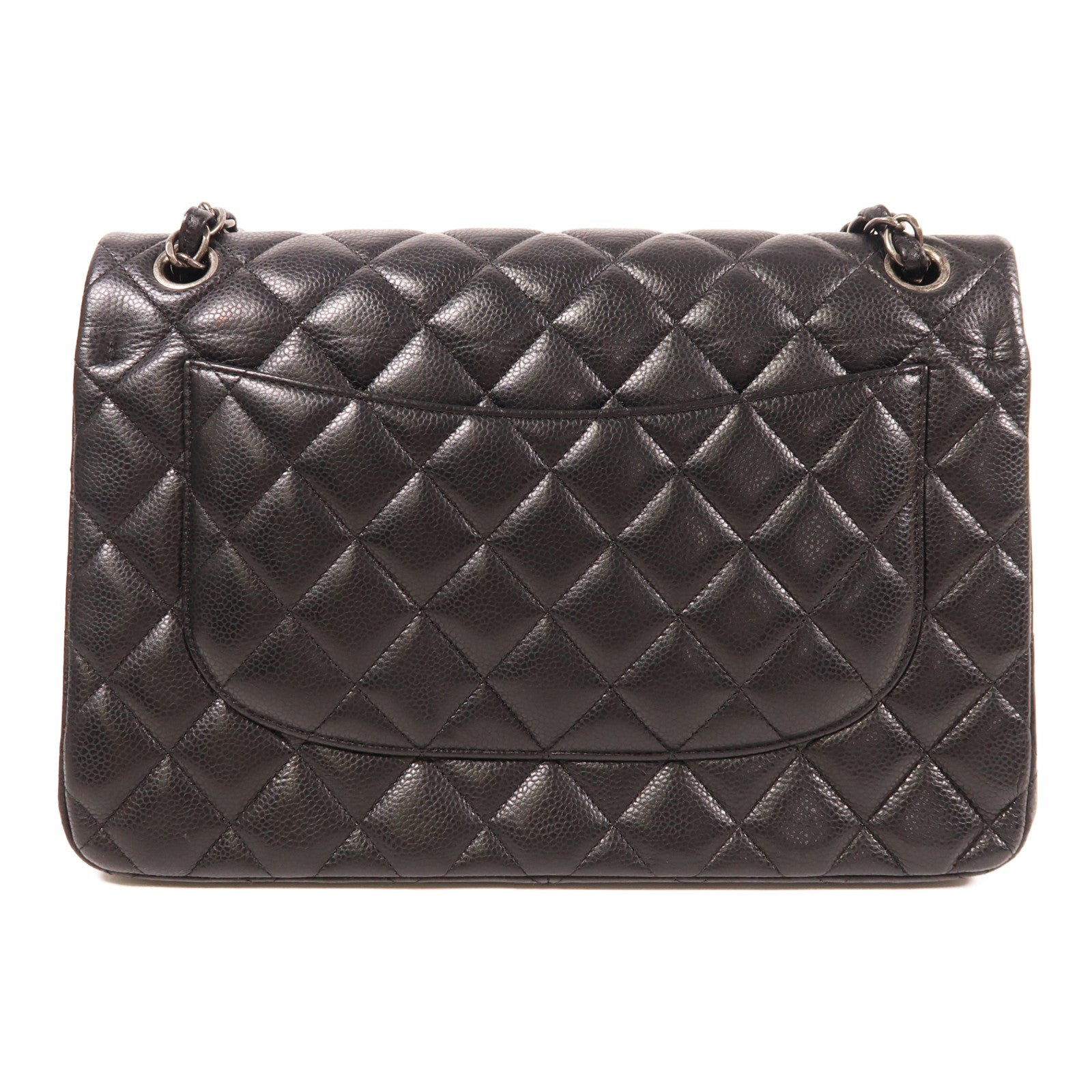 CHANEL 牛皮皮革Large Classic銀扣鏈帶肩背袋黑色