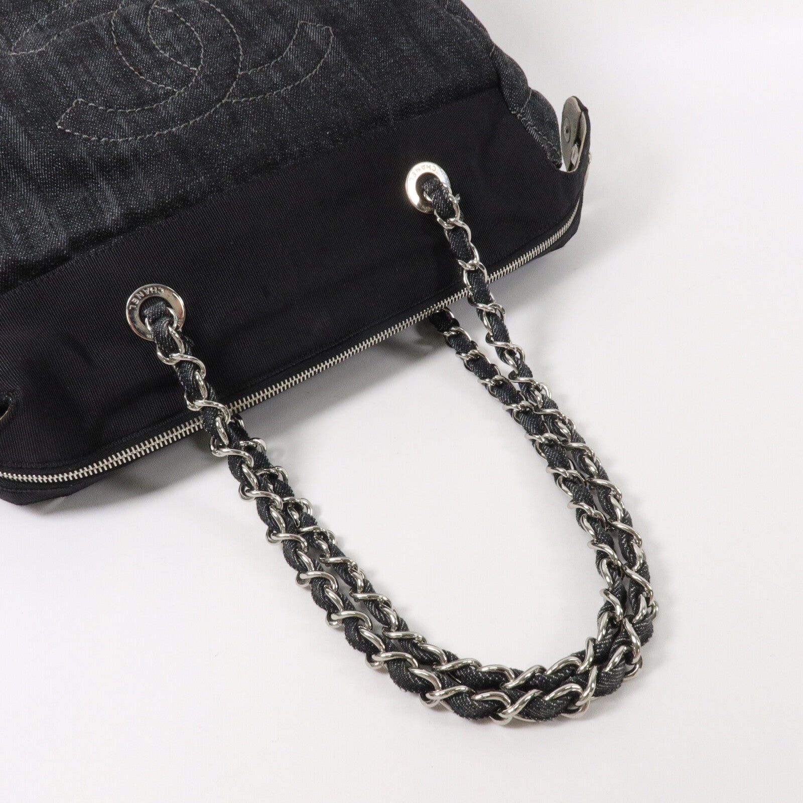 CHANEL 帆布/牛仔布Chain Shoulder鏈帶肩背袋