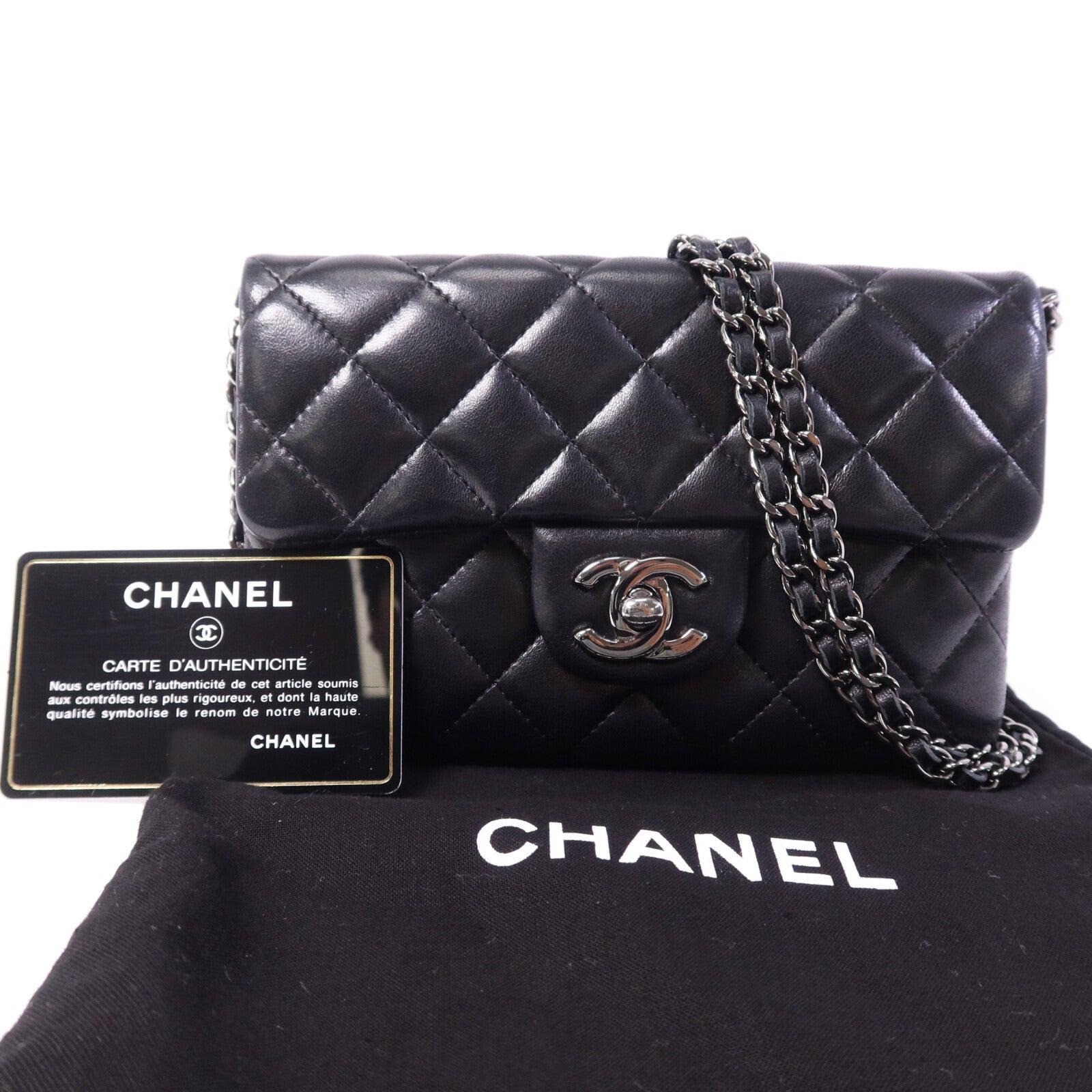 CHANEL 羊皮皮革Chain Shoulder銀扣鏈帶肩背袋