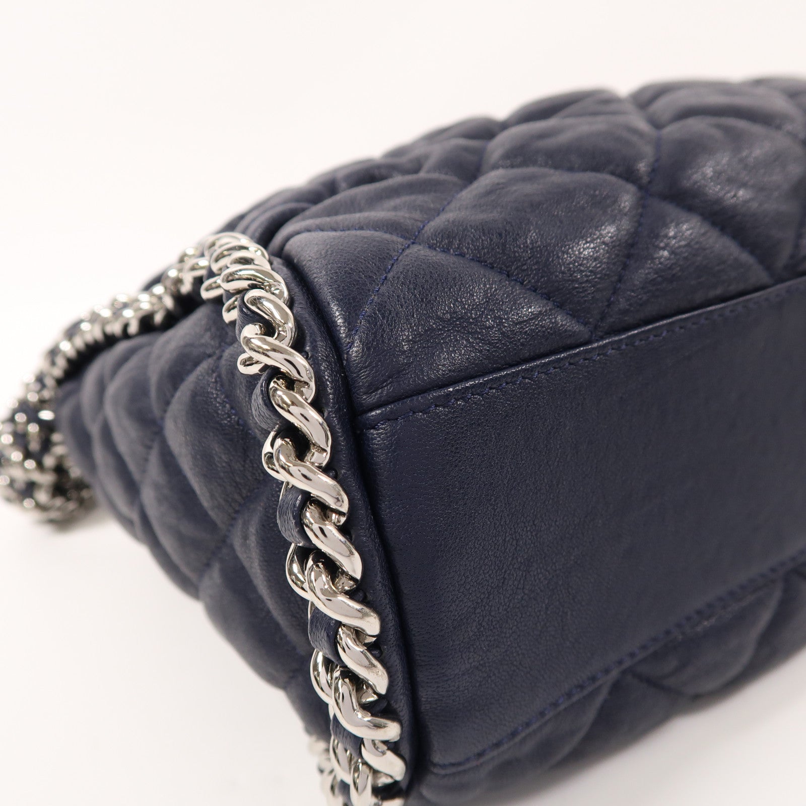 CHANEL 牛皮皮革Chain Shoulder銀扣鏈帶肩背袋