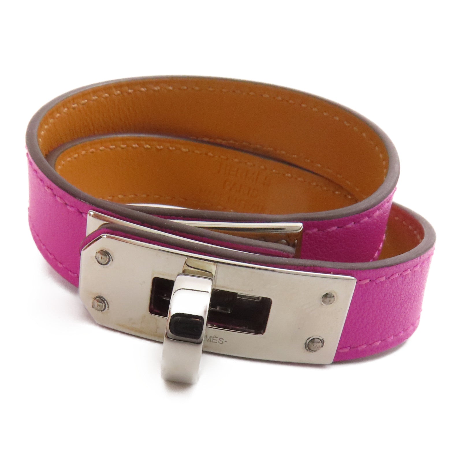 HERMES Swift皮革Kelly Double Tour銀扣手鐲Purple