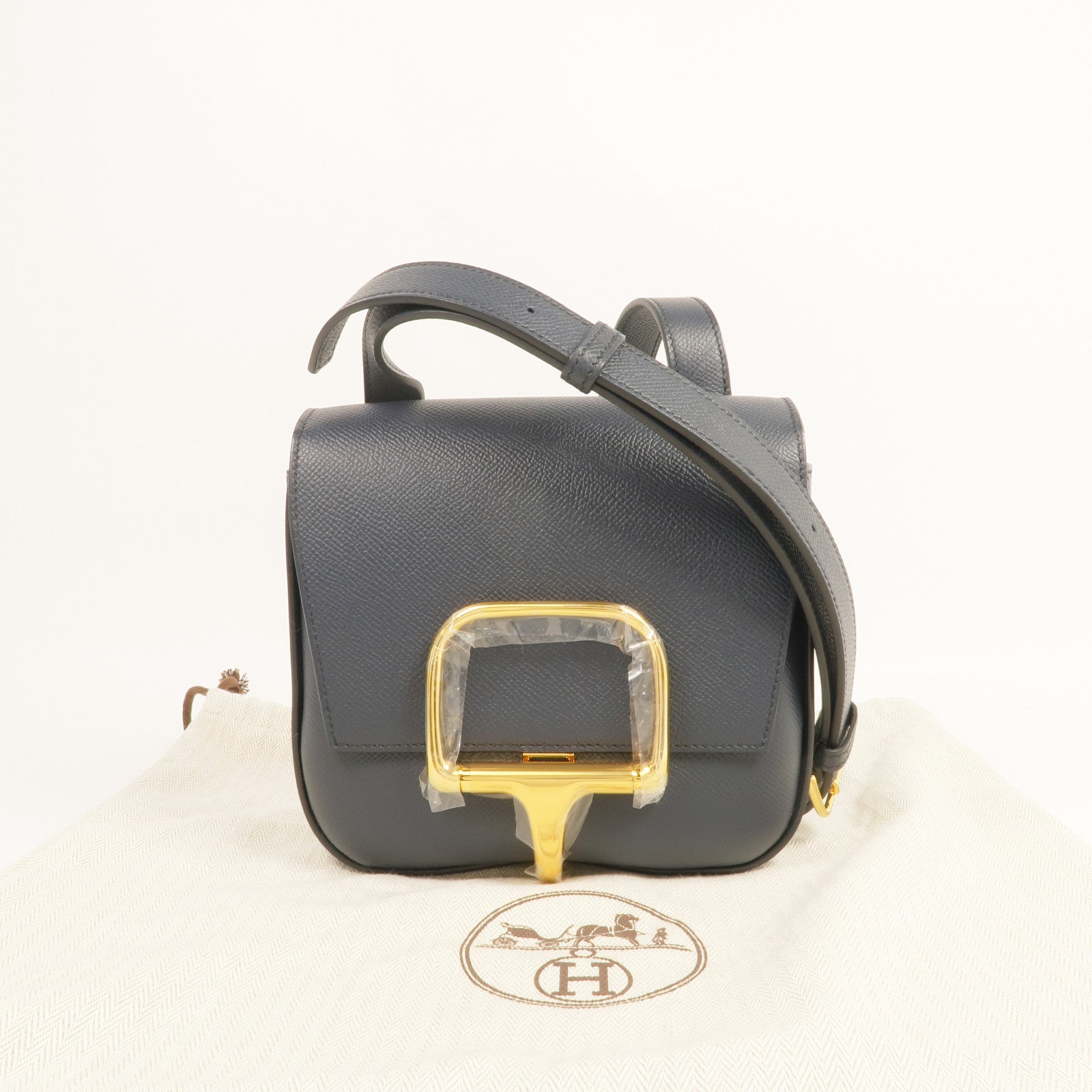 HERMES Epsom皮革Della Cavalleria金扣肩背袋Bleu Indigo