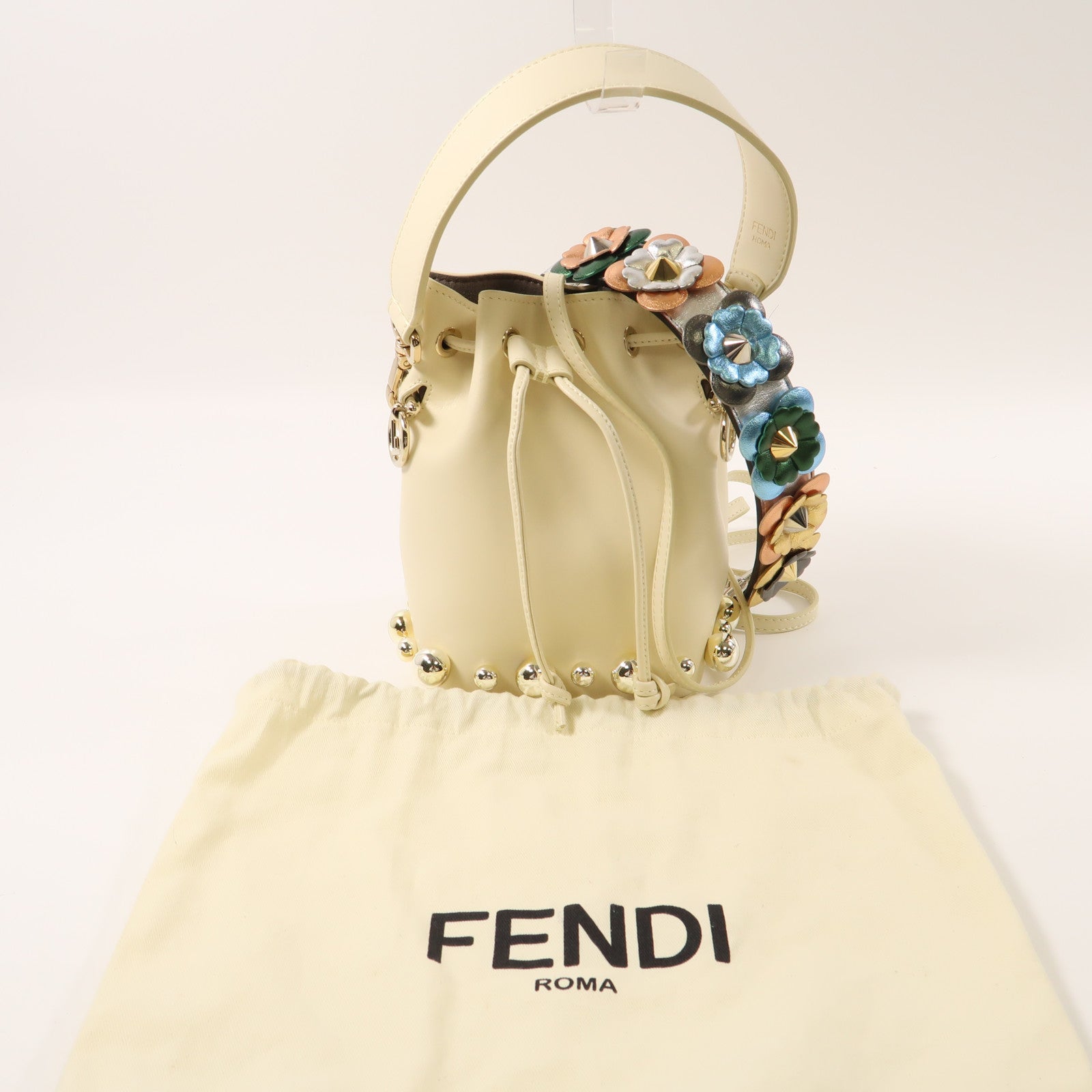 FENDI 【激減優惠】牛皮皮革Mon Tresor金扣手挽肩背兩用袋白色