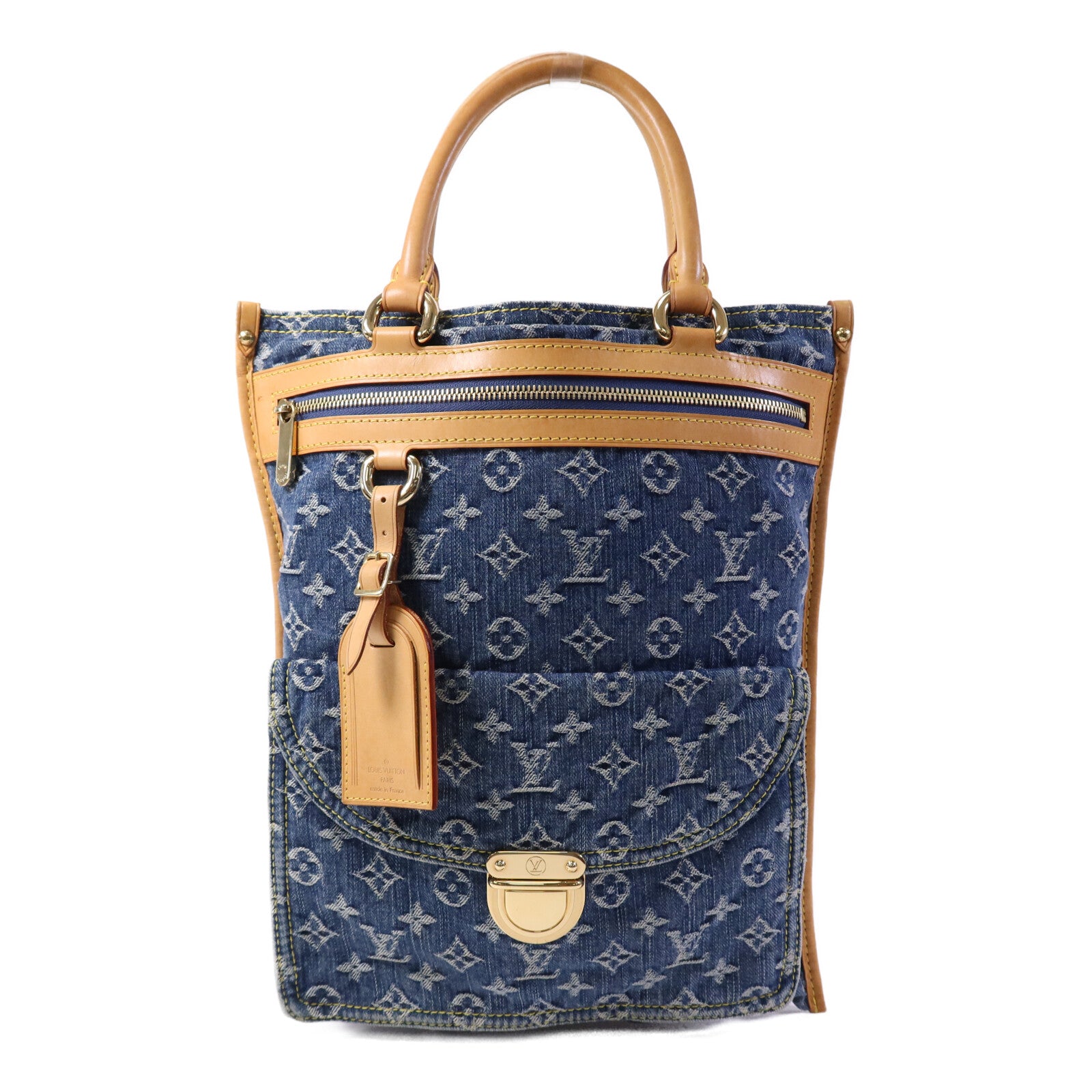 LOUIS VUITTON Monogram Denim Flat Shopper金扣手挽袋