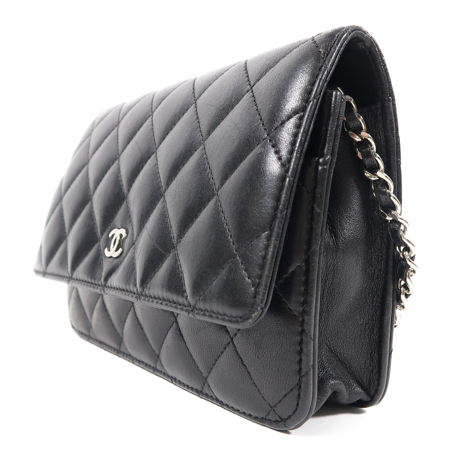 CHANEL 菱格牛皮皮革Wallet On Chain銀扣鏈帶肩背袋黑色 Brand Off Hong Kong Online Store