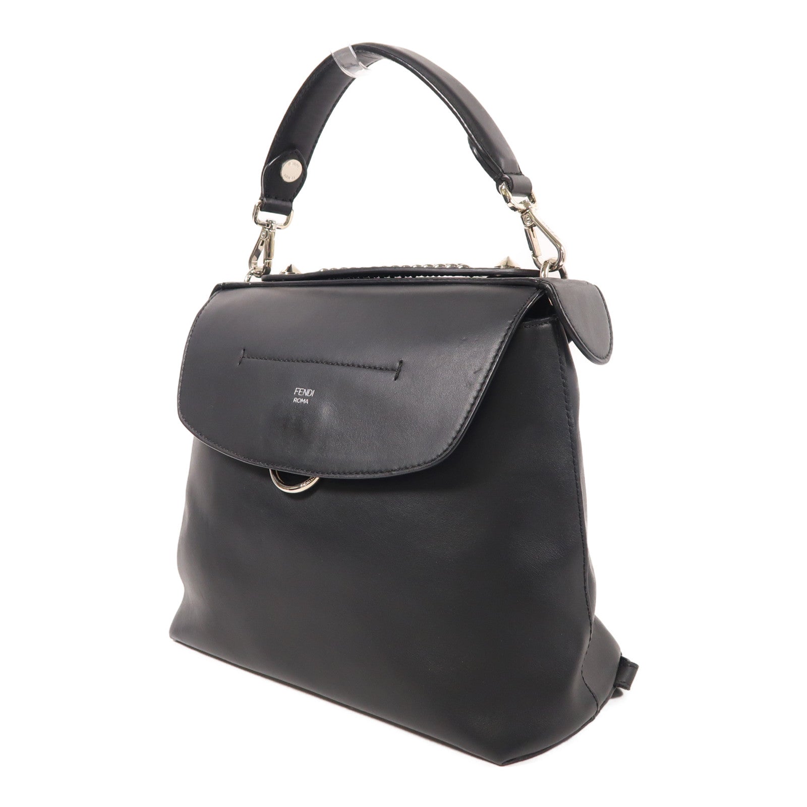 FENDI 牛皮皮革Backpack銀扣背包