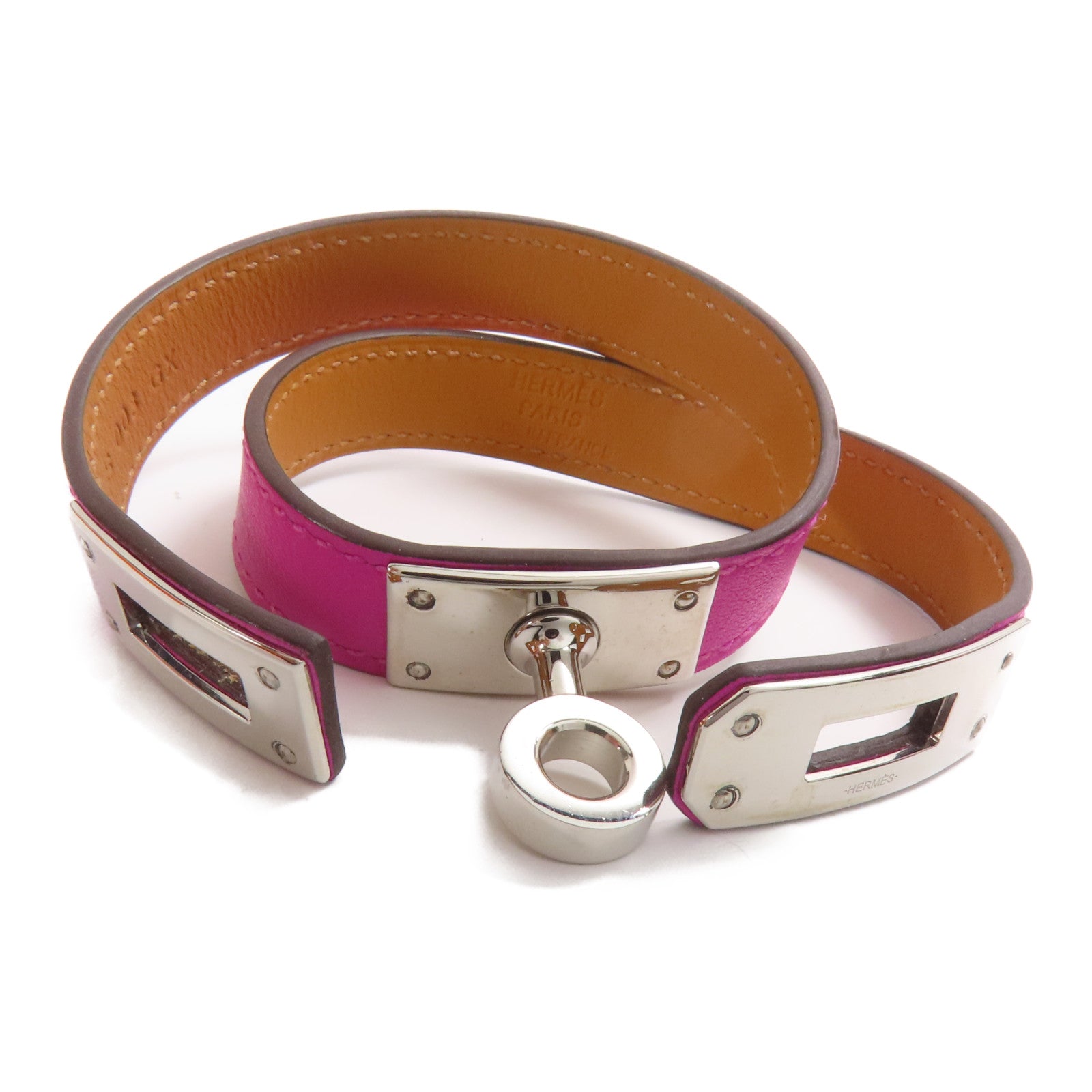 HERMES Swift皮革Kelly Double Tour銀扣手鐲Purple
