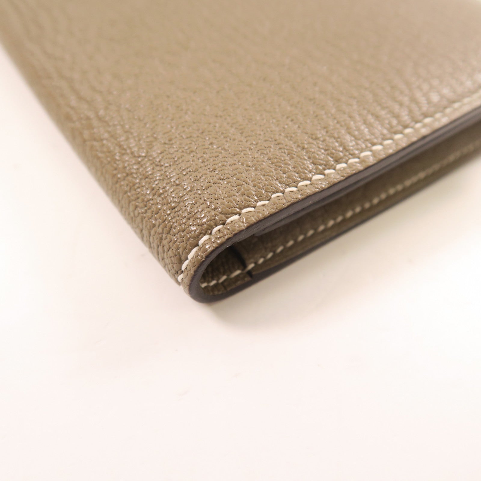 HERMES Chevre皮革Bearn Wallet金扣長錢包Etoupe