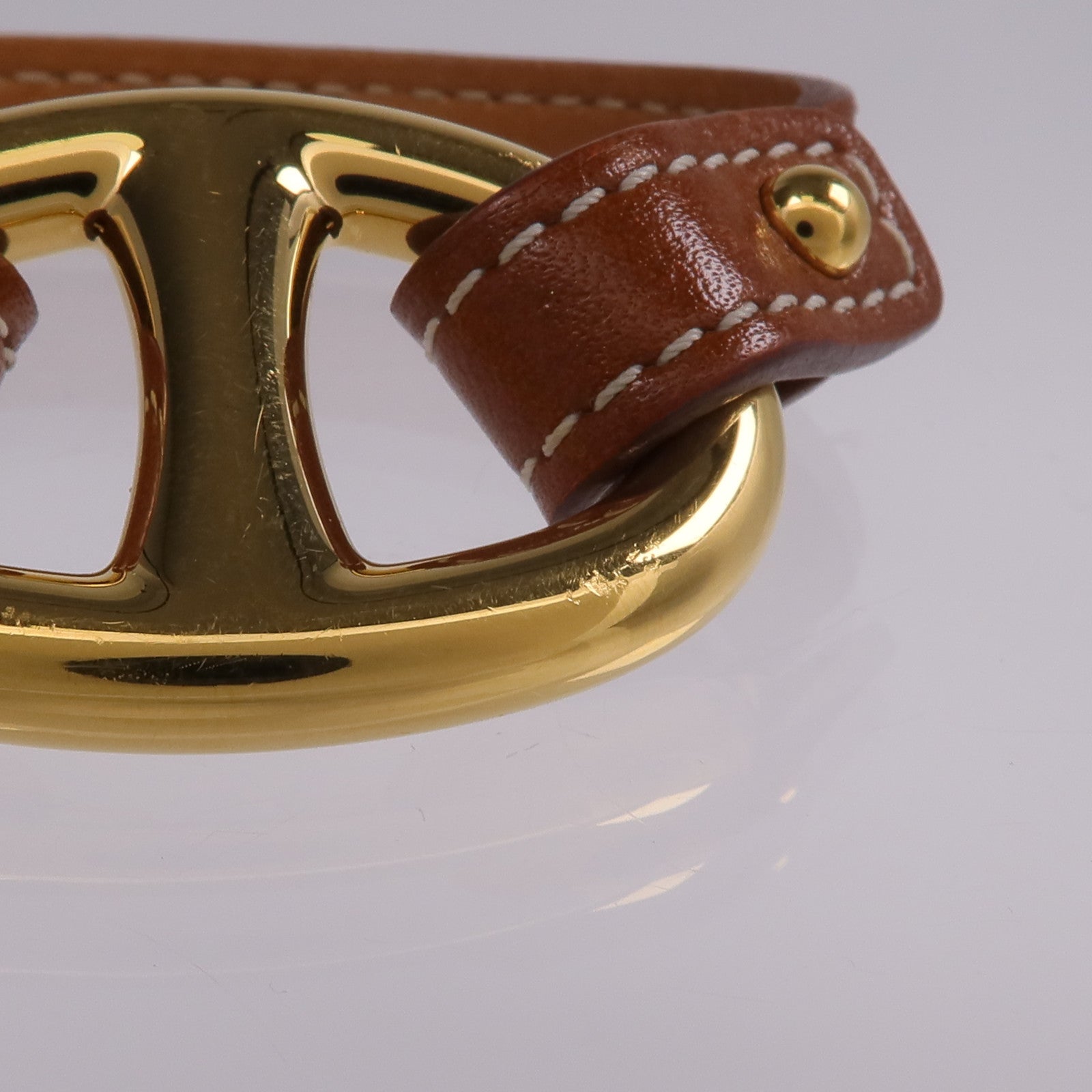 HERMES Tadelakt皮革Granville金扣手鏈Gold