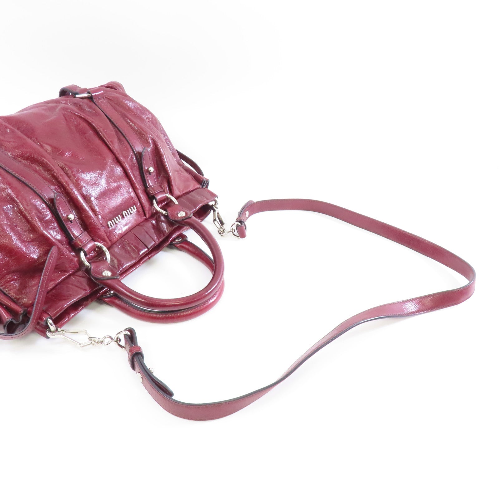 Miu Miu 牛皮皮革2 Way Shoulder銀扣手挽肩背兩用袋紅色