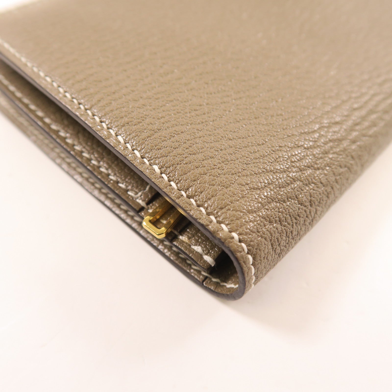 HERMES Chevre皮革Bearn Wallet金扣長錢包Etoupe
