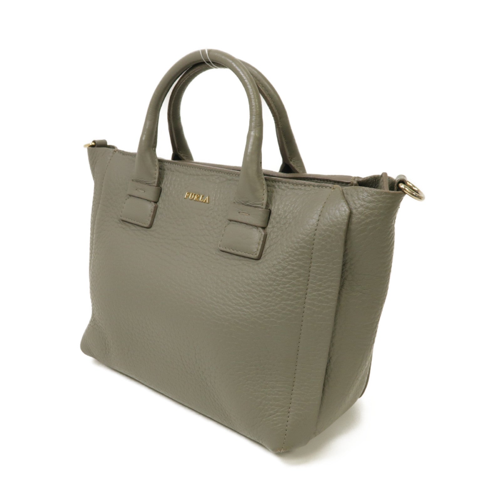 Furla 【激減優惠】牛皮皮革2 Way Shoulder Bag金扣手挽肩背兩用袋灰色