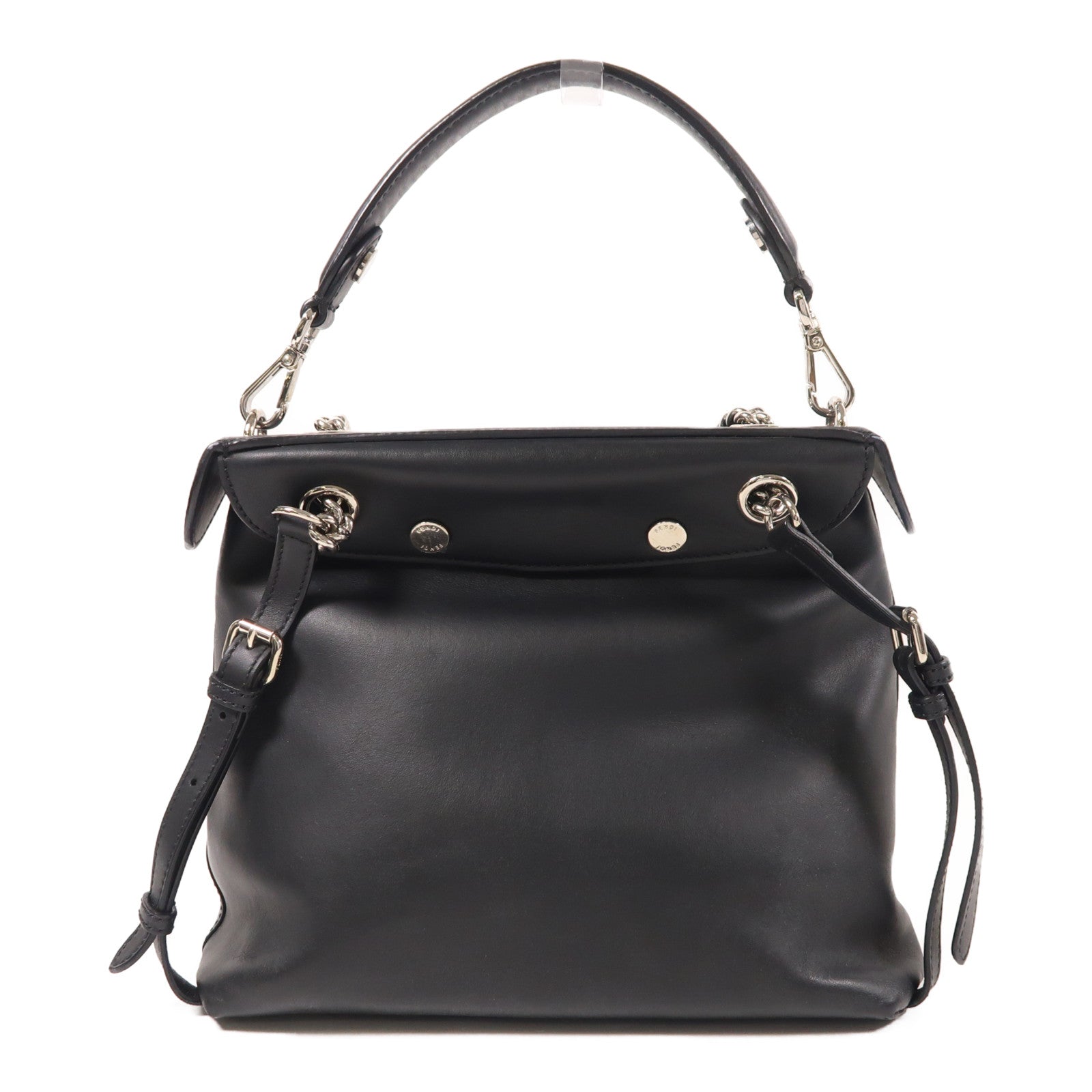 FENDI 牛皮皮革Backpack銀扣背包