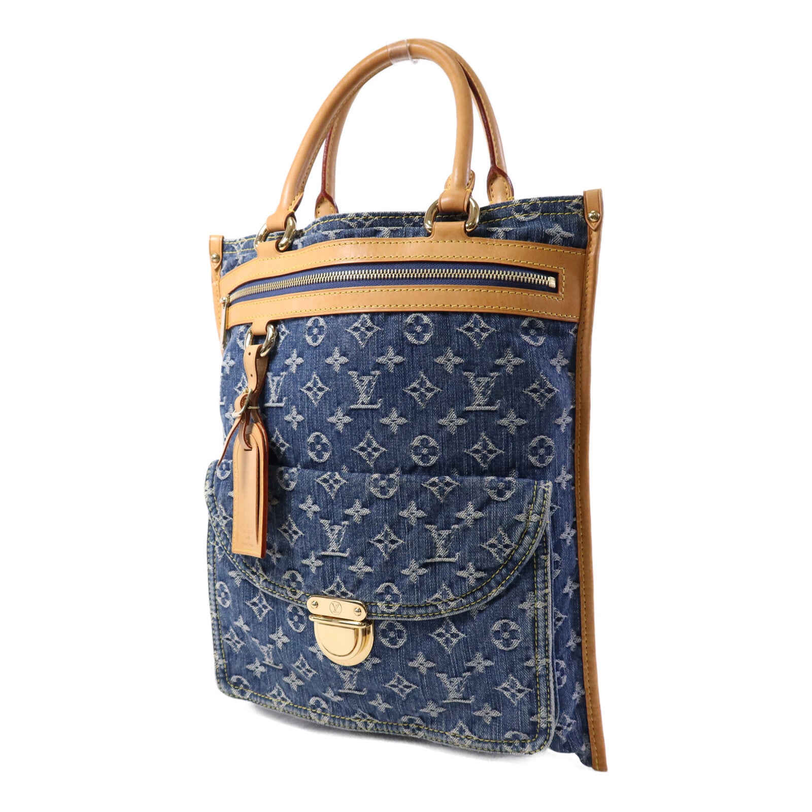 LOUIS VUITTON Monogram Denim Flat Shopper金扣手挽袋
