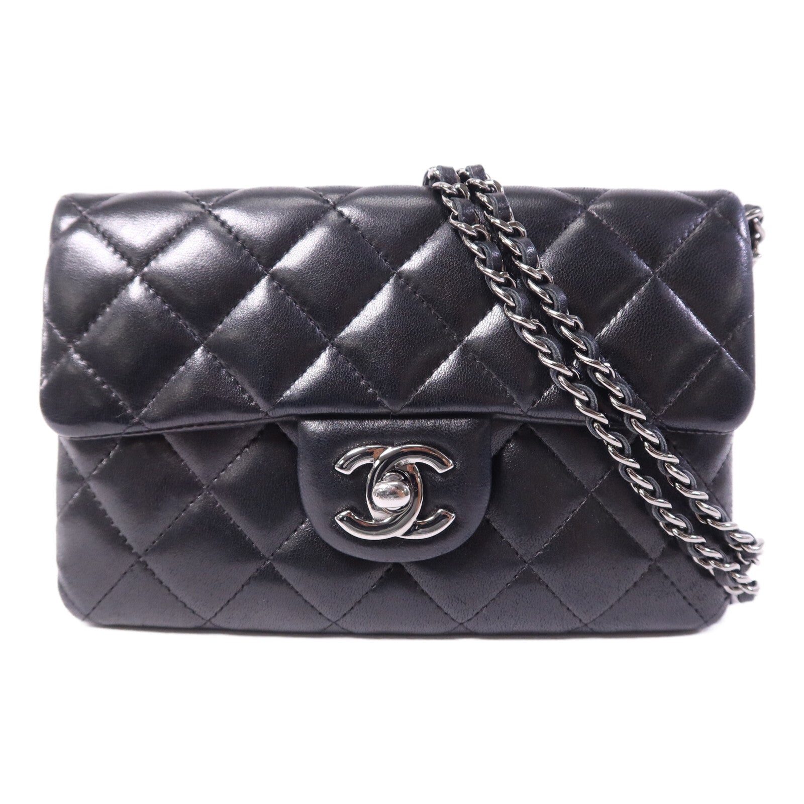 CHANEL 羊皮皮革Chain Shoulder銀扣鏈帶肩背袋