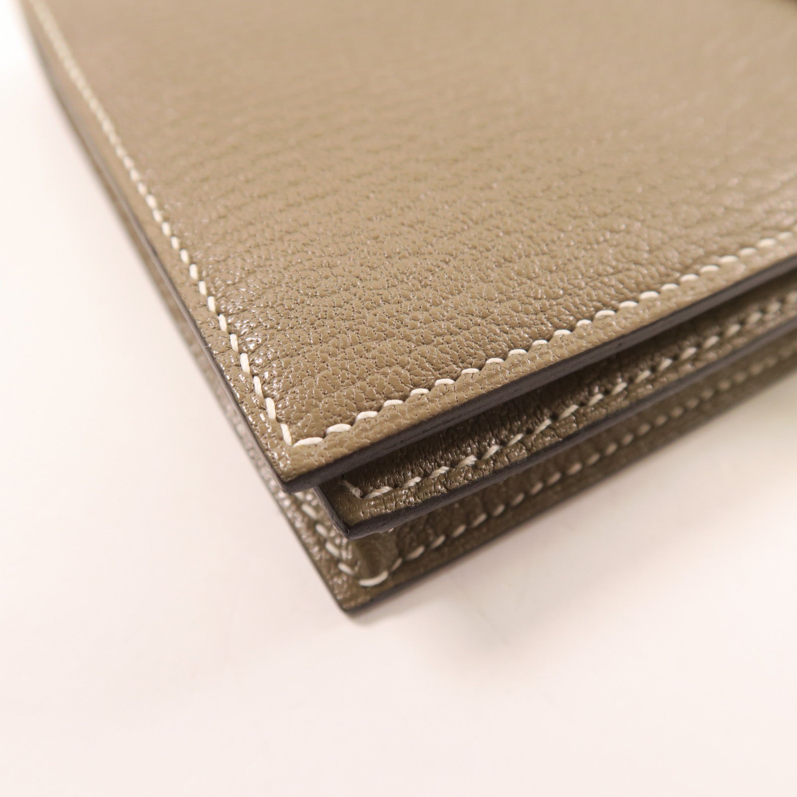 HERMES Chevre皮革Bearn Wallet金扣長錢包Etoupe