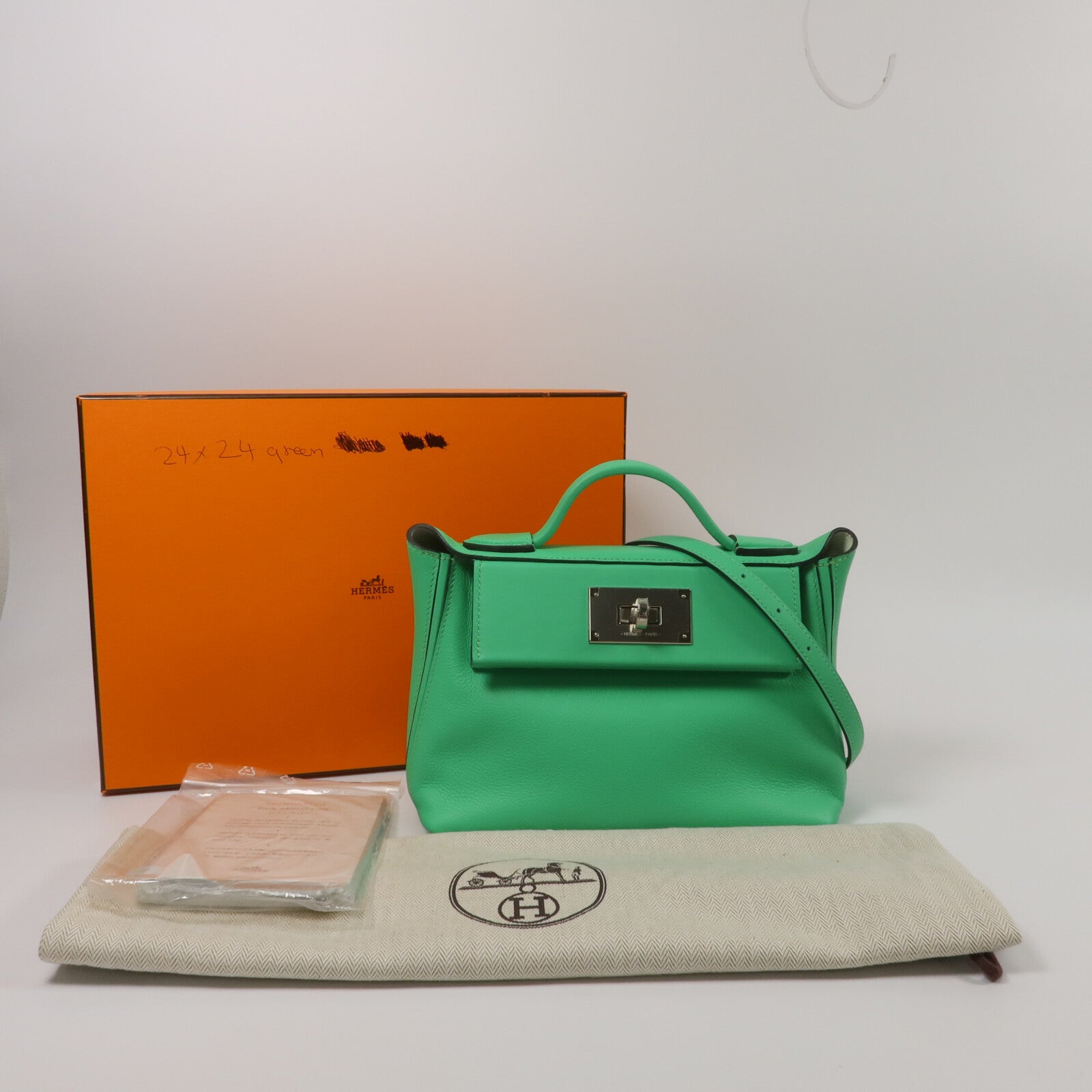 HERMES Swift/Evercolor皮革24/24 Mini手挽肩背兩用袋Vert Comics/Vert Fiz