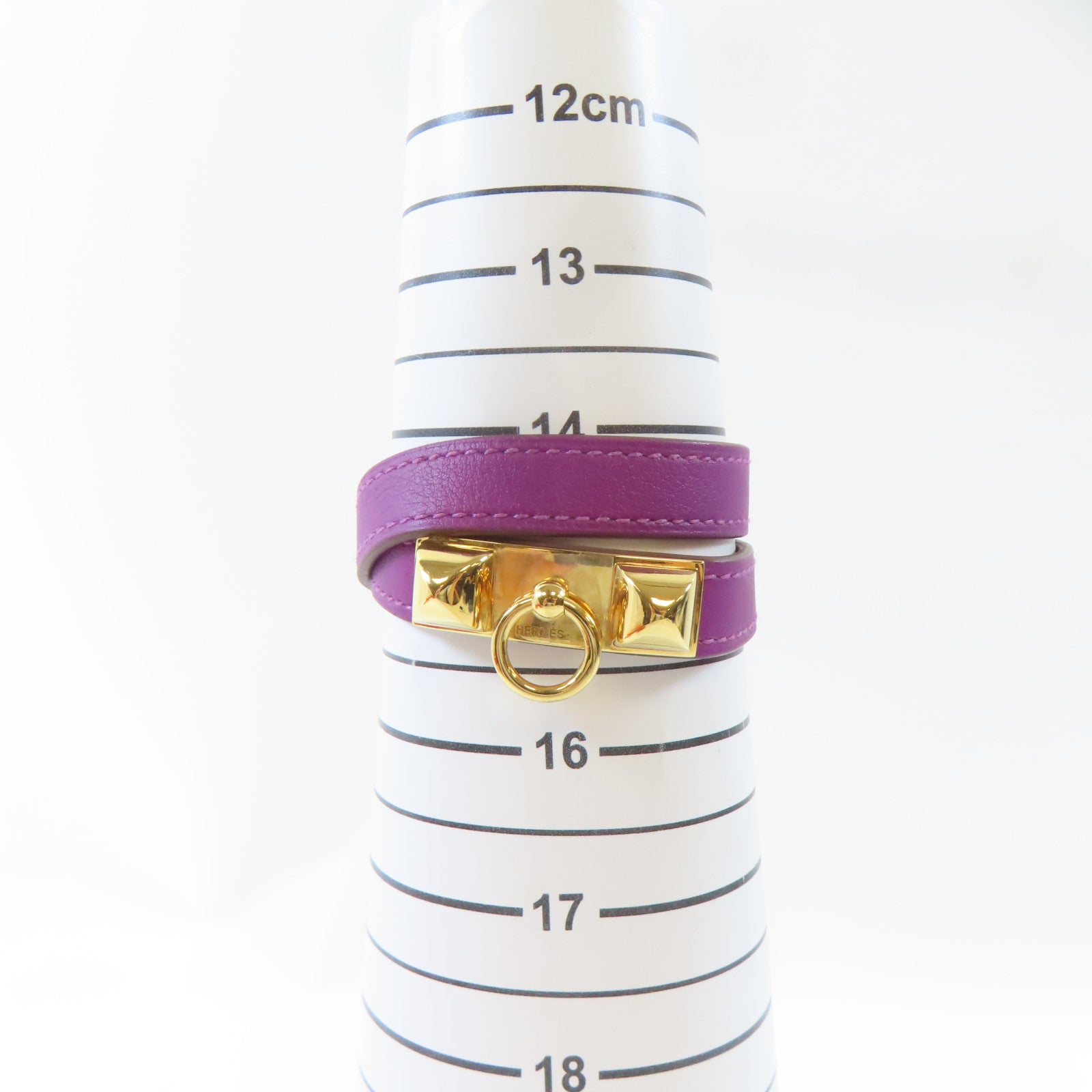 HERMES Swift皮革Rivale Double Tour Bracelet手鐲Anemone/海葵紫色/金色Hermes#XS/#14.5cm