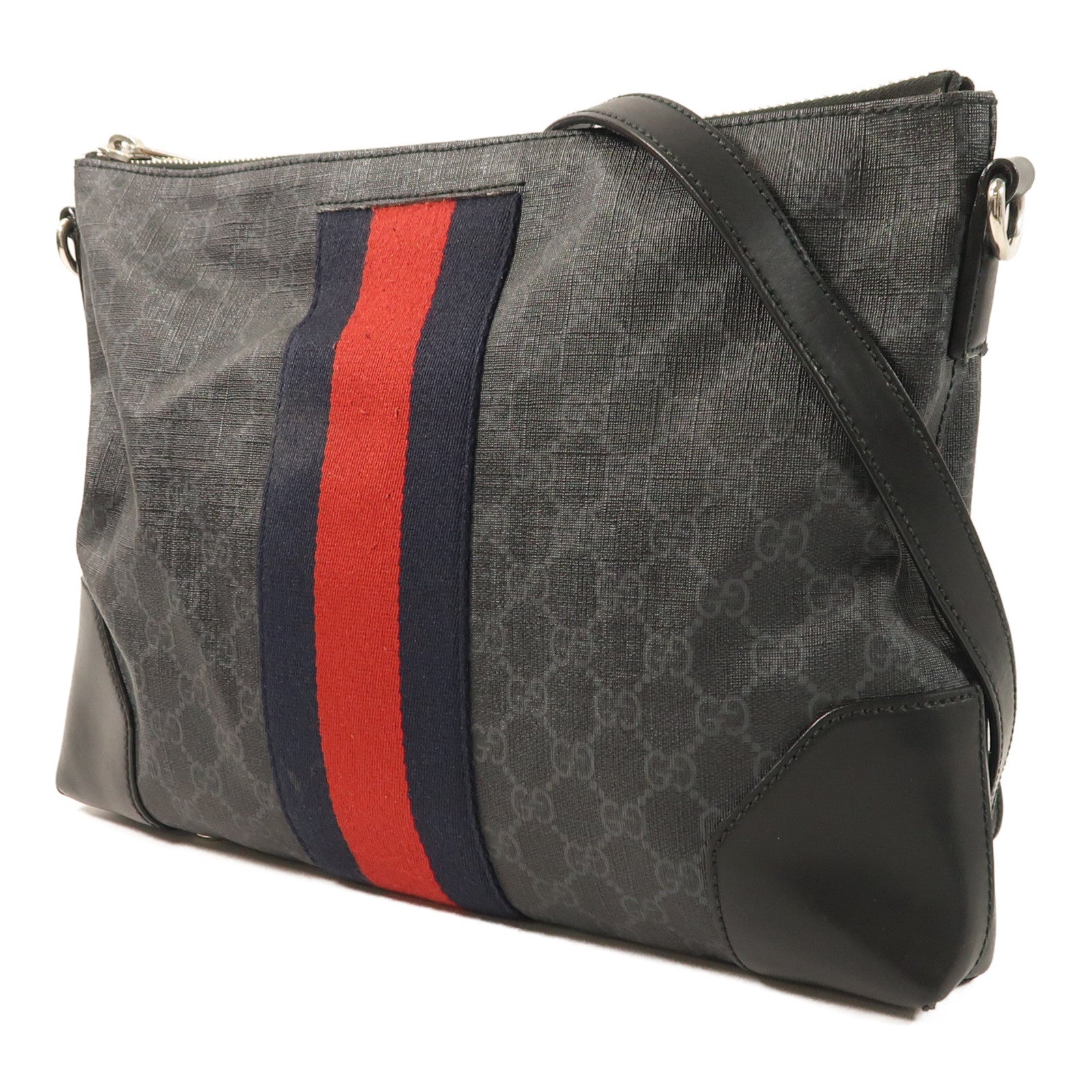 GUCCI 塗層帆布Messenger Bag銀扣肩背袋