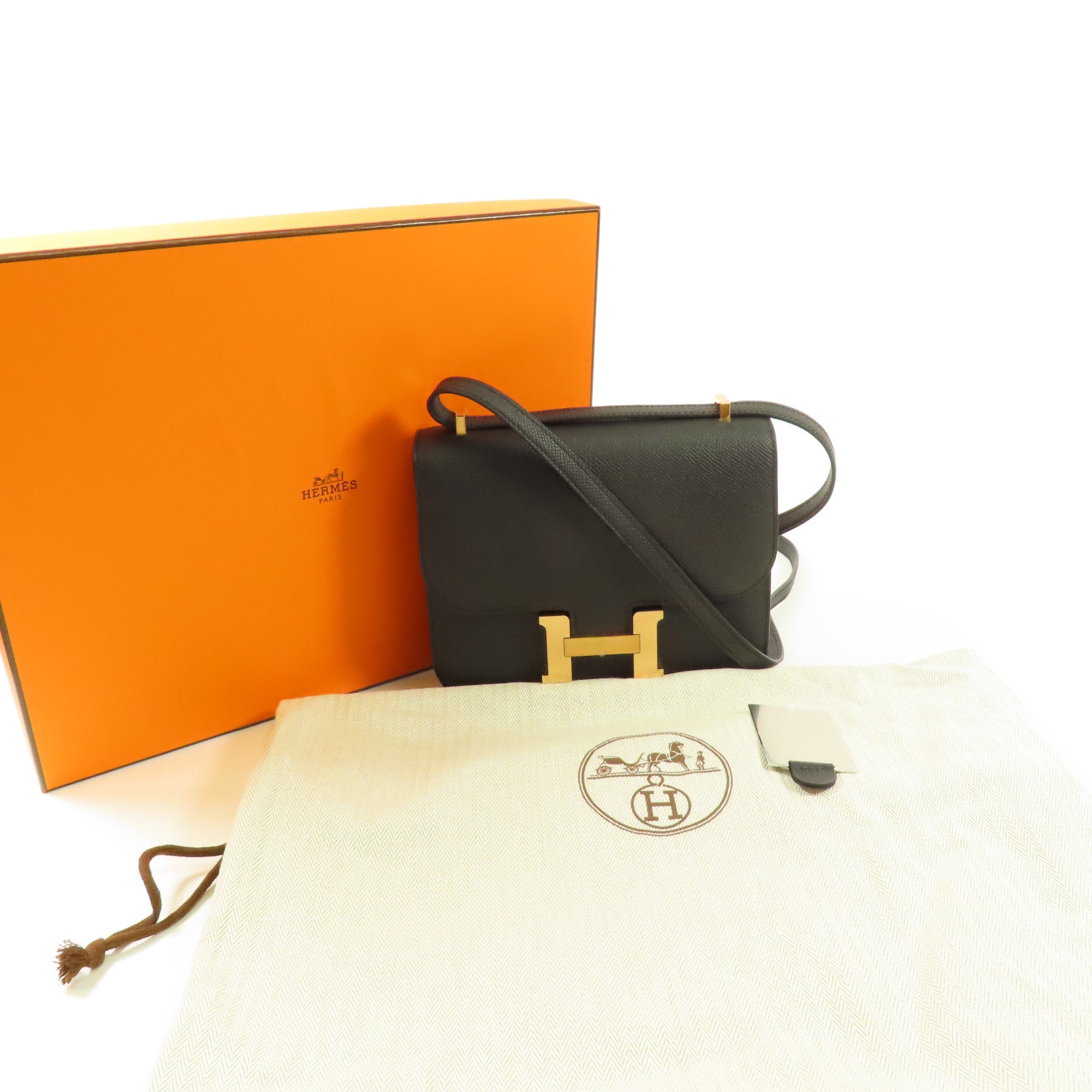 HERMES Epsom皮革Constance Mini玫瑰金扣手挽肩背兩用袋