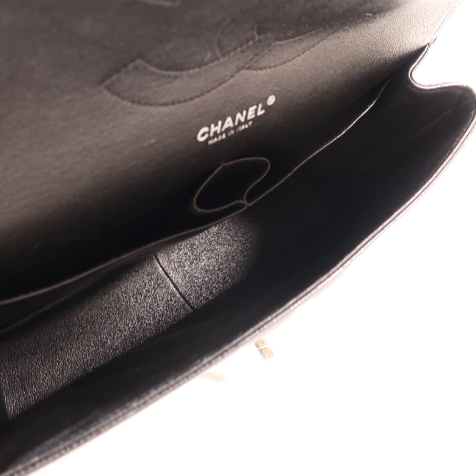 CHANEL 牛皮皮革Large Classic銀扣鏈帶肩背袋黑色