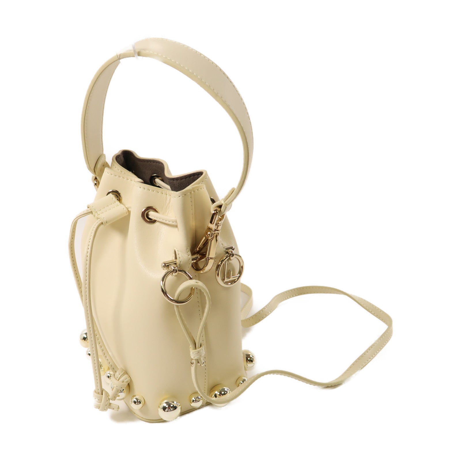 FENDI 牛皮皮革Mon Tresor金扣手挽肩背兩用袋白色