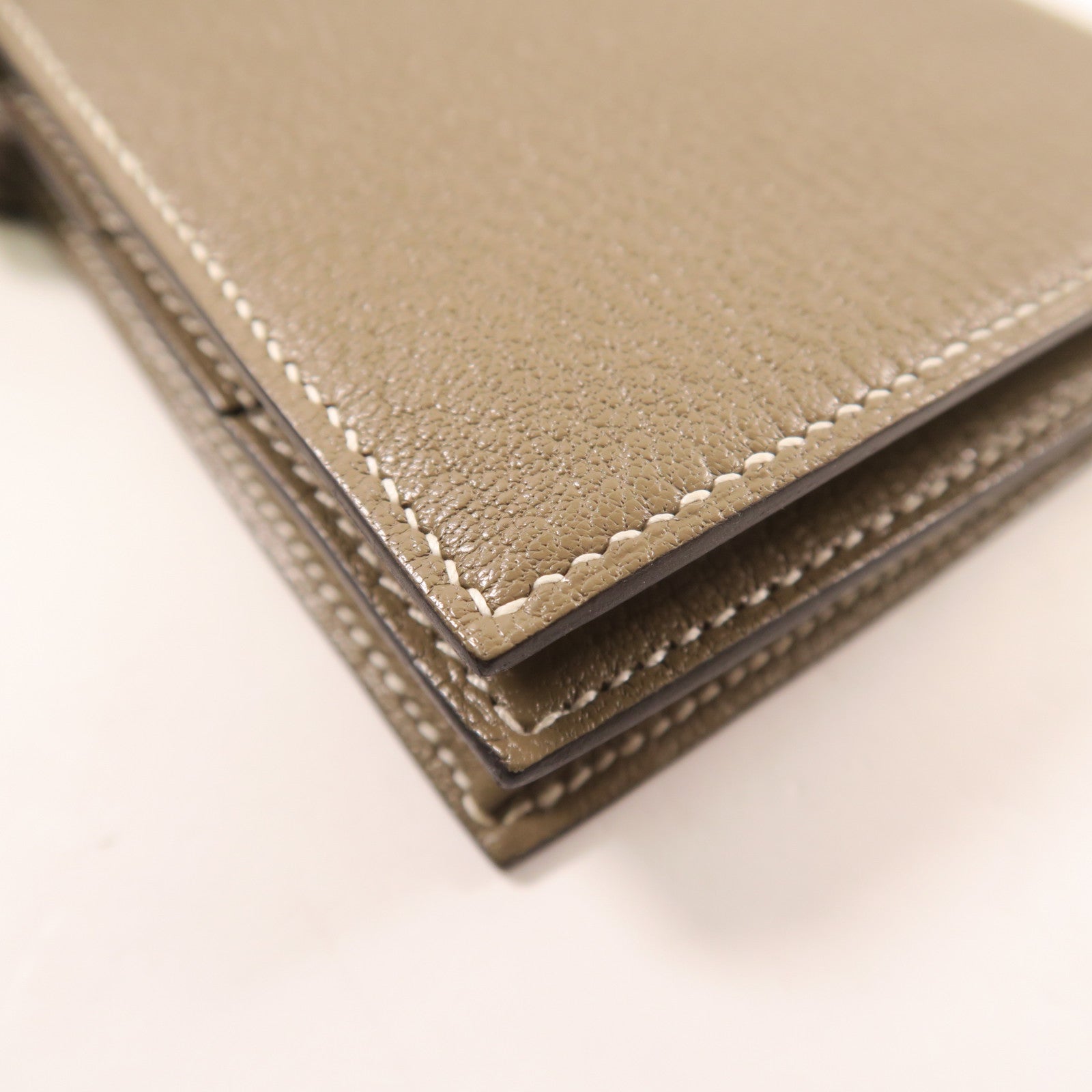 HERMES Chevre皮革Bearn Wallet金扣長錢包Etoupe