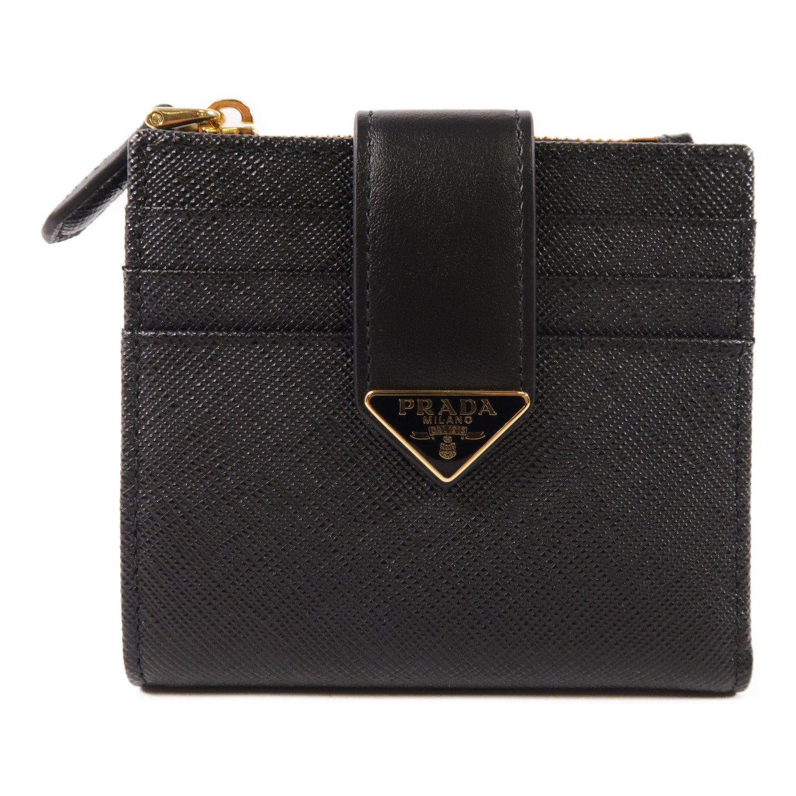 PRADA Saffiano皮革金扣錢包
