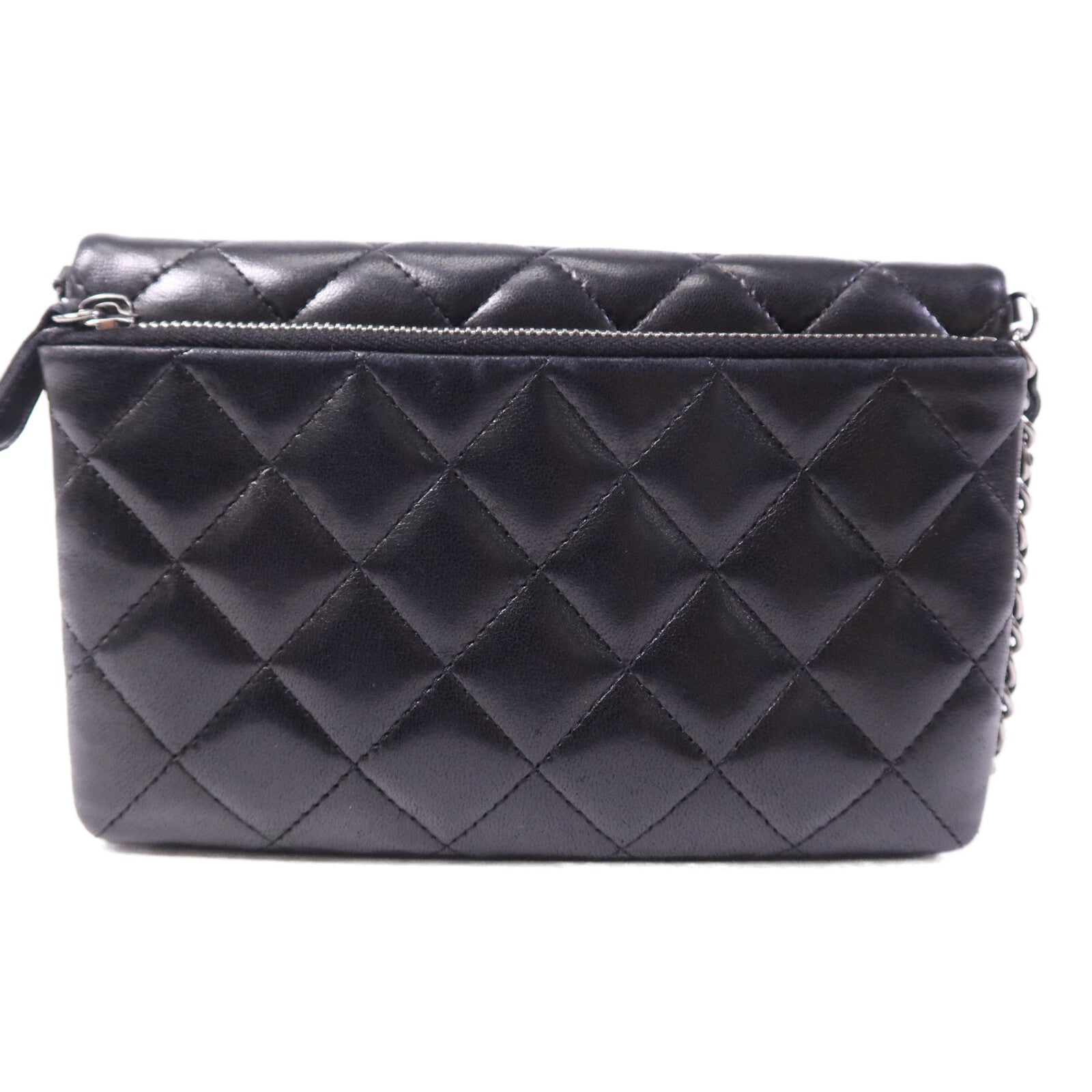 CHANEL 羊皮皮革Chain Shoulder銀扣鏈帶肩背袋