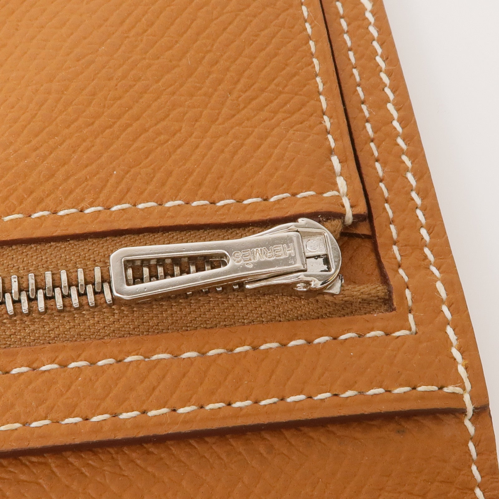 HERMES Epsom皮革Bearn W Snap銀扣長錢包Gold
