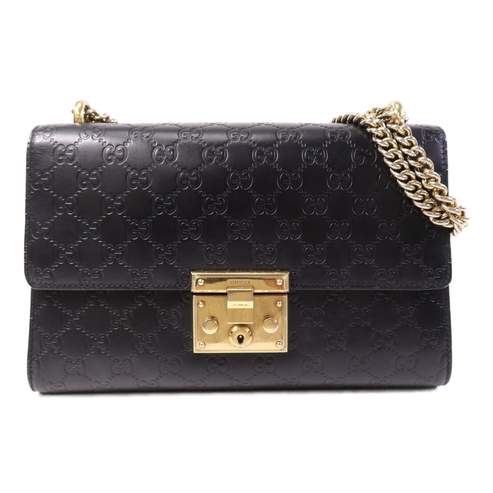 GUCCI 【激減優惠】牛皮皮革Padlock Medium金扣鏈帶肩背袋