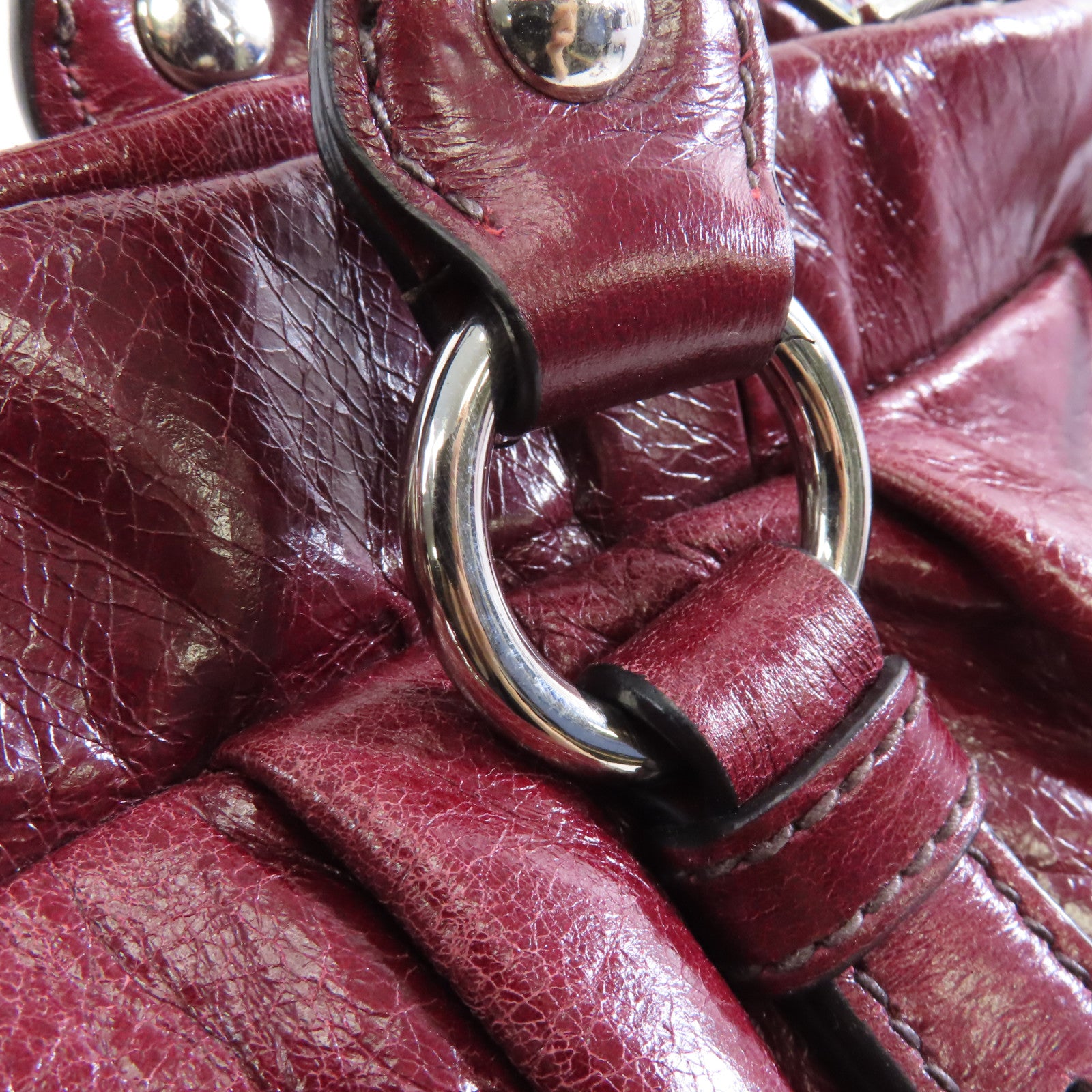 Miu Miu 牛皮皮革2 Way Shoulder銀扣手挽肩背兩用袋紅色