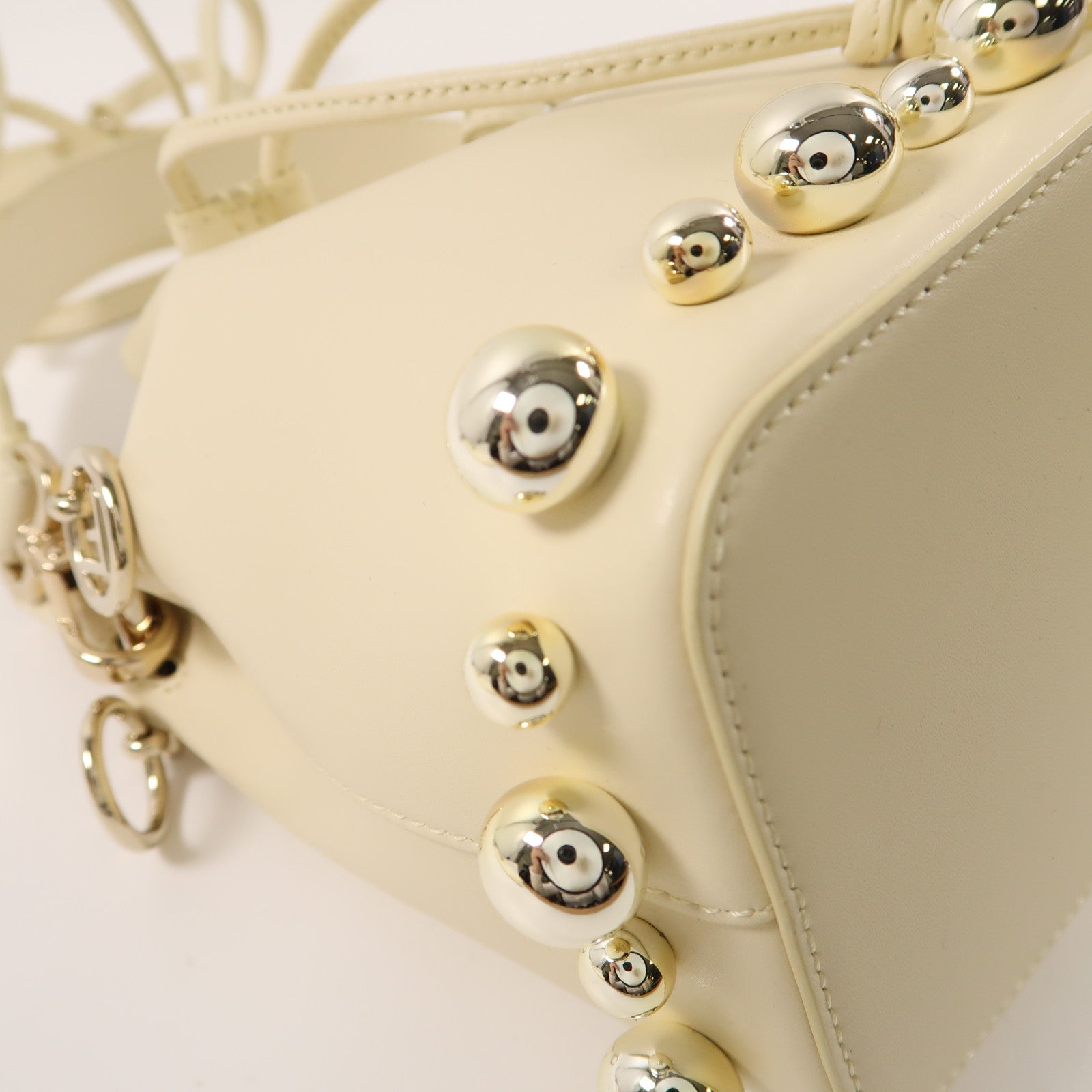 FENDI 牛皮皮革Mon Tresor金扣手挽肩背兩用袋白色