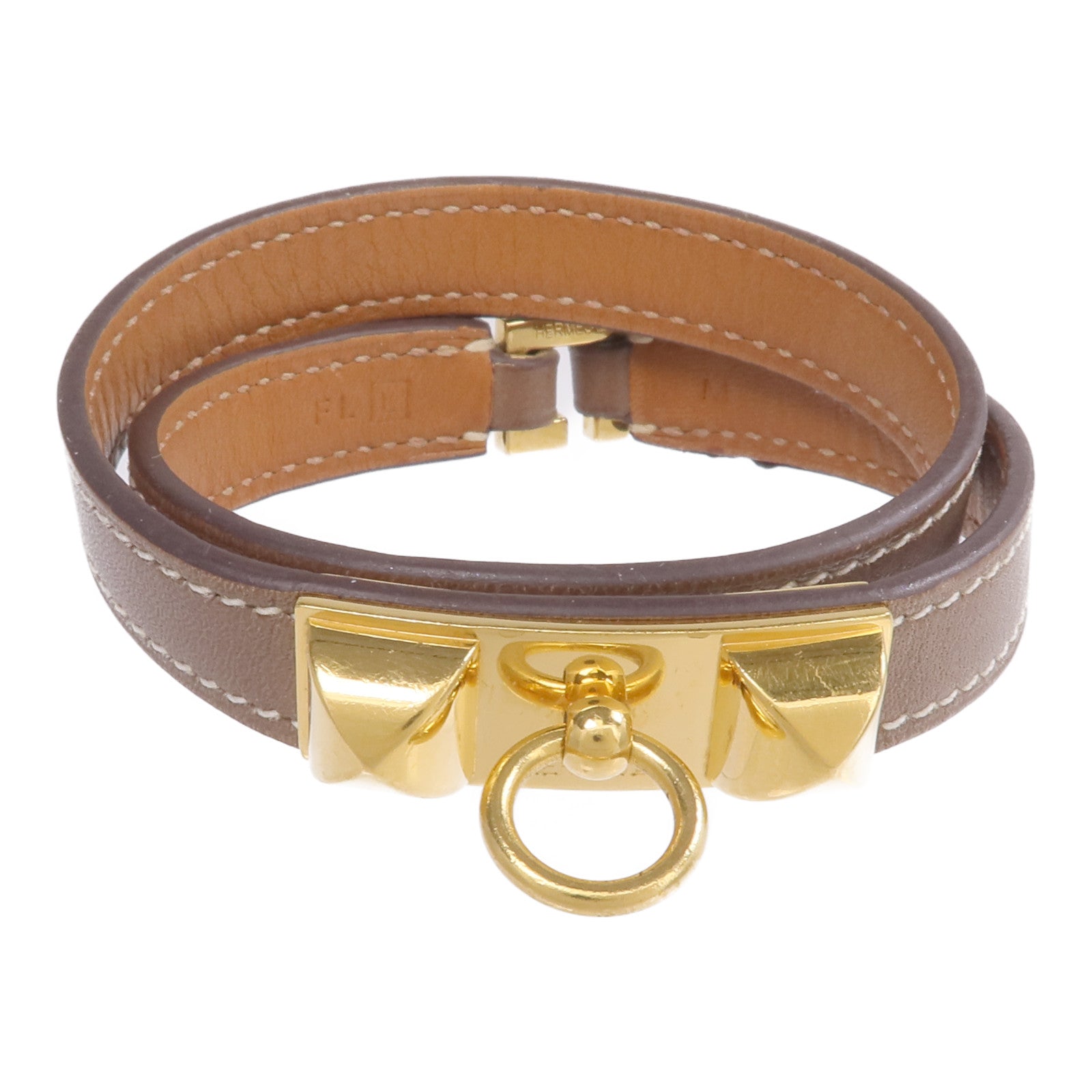 HERMES Swift皮革Rivale Double Tour金扣手鏈Etoupe