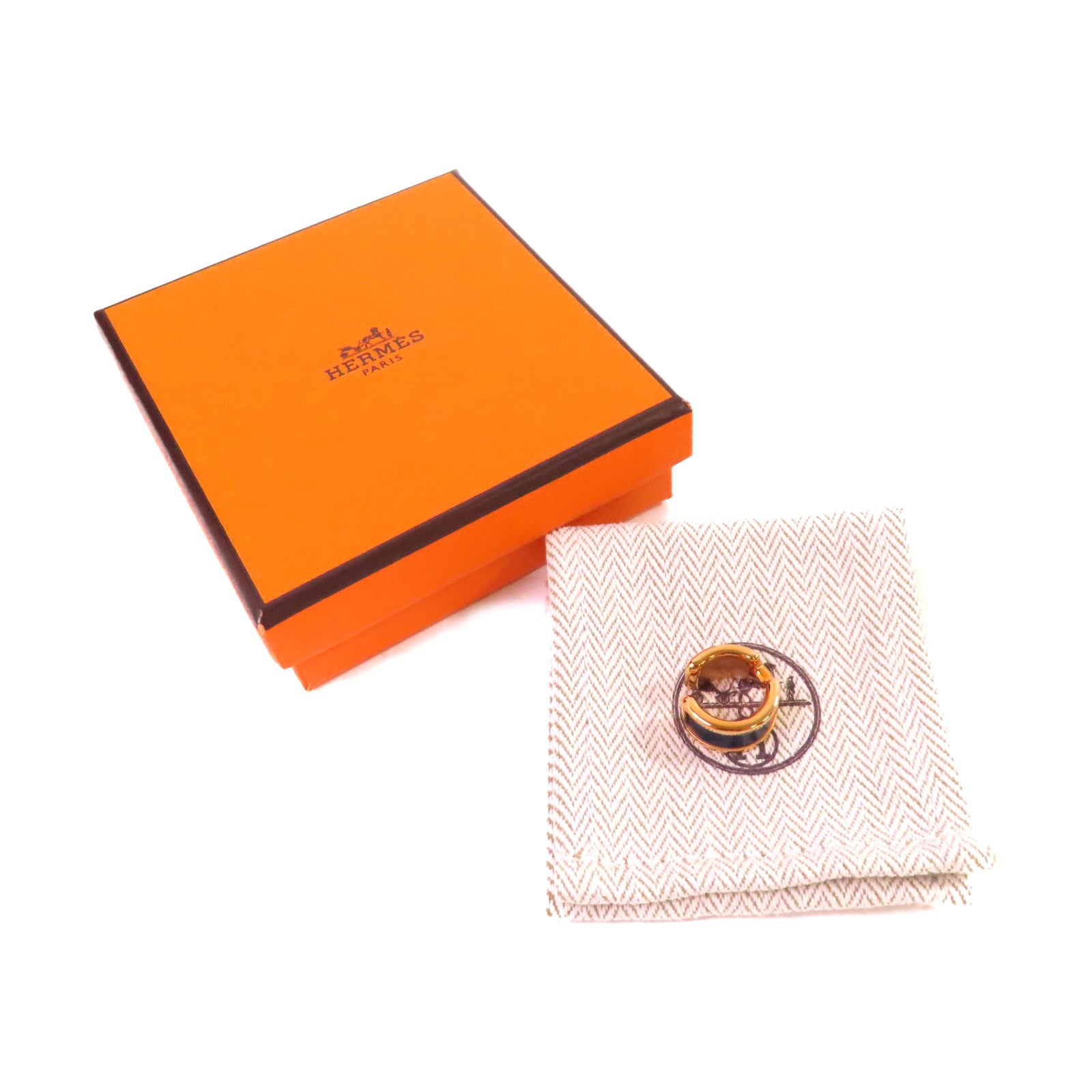 HERMES 金屬/牛皮皮革Olympe Olympe Ear Cuff耳夾2Z Bleu Nuit/午夜藍色