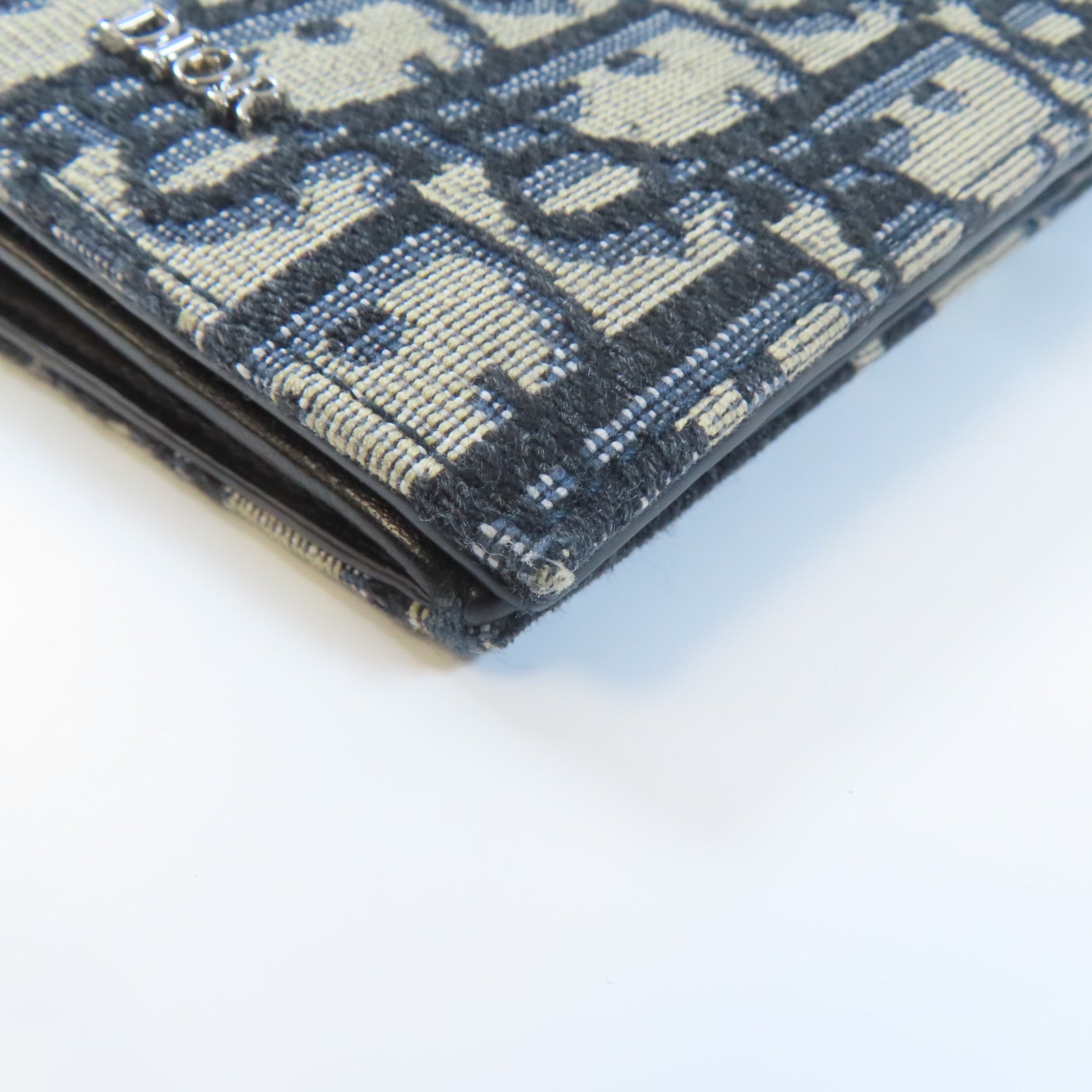 Dior 帆布Vertical Long Wallet銀扣長錢包藍色