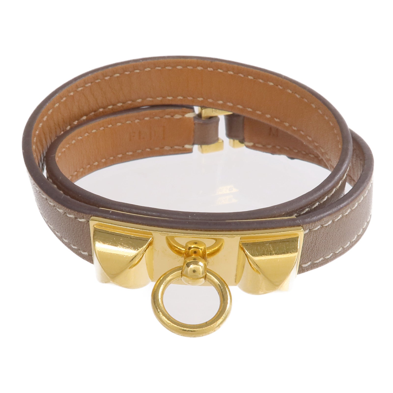 HERMES Swift皮革Rivale Double Tour金扣手鏈Etoupe