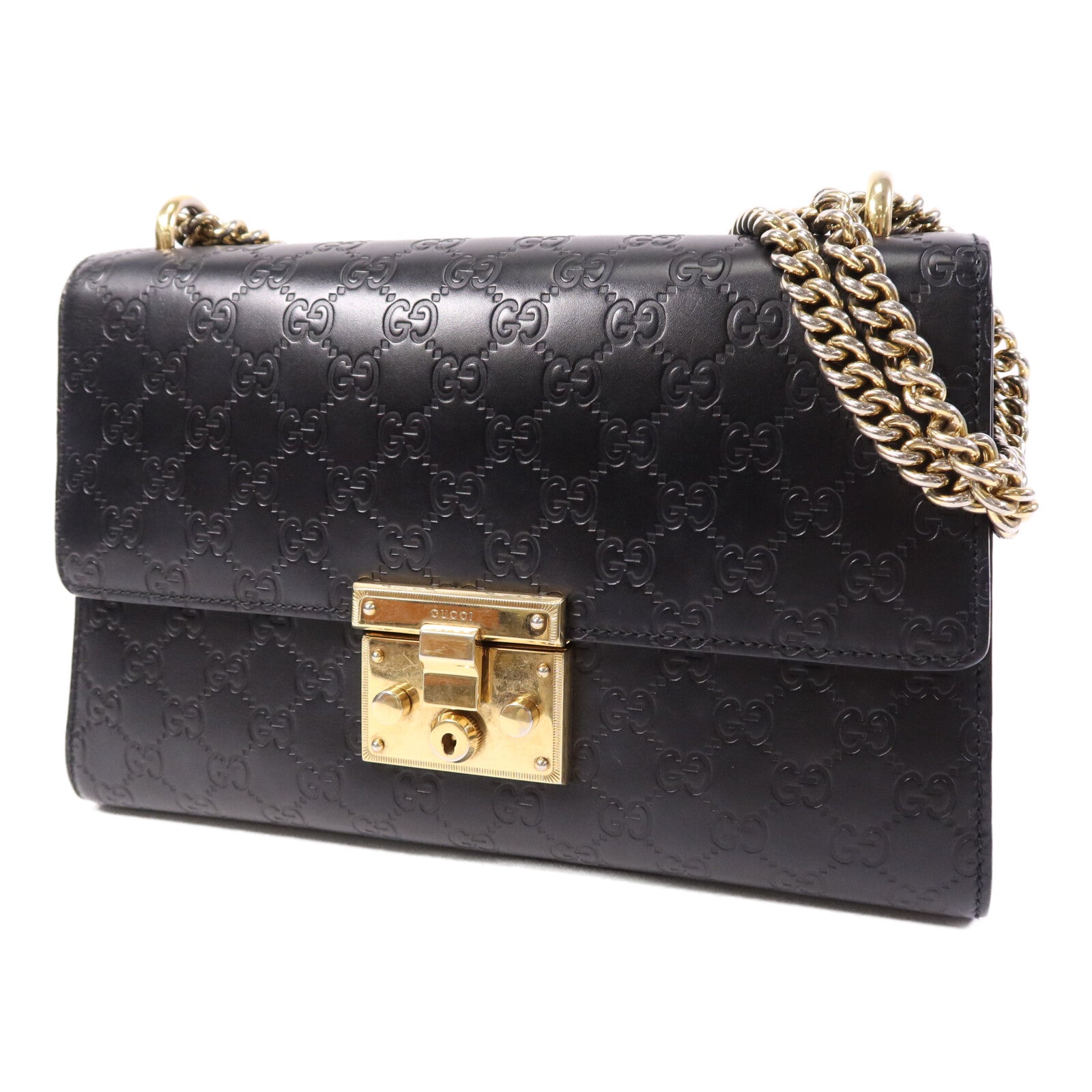 GUCCI 【激減優惠】牛皮皮革Padlock Medium金扣鏈帶肩背袋