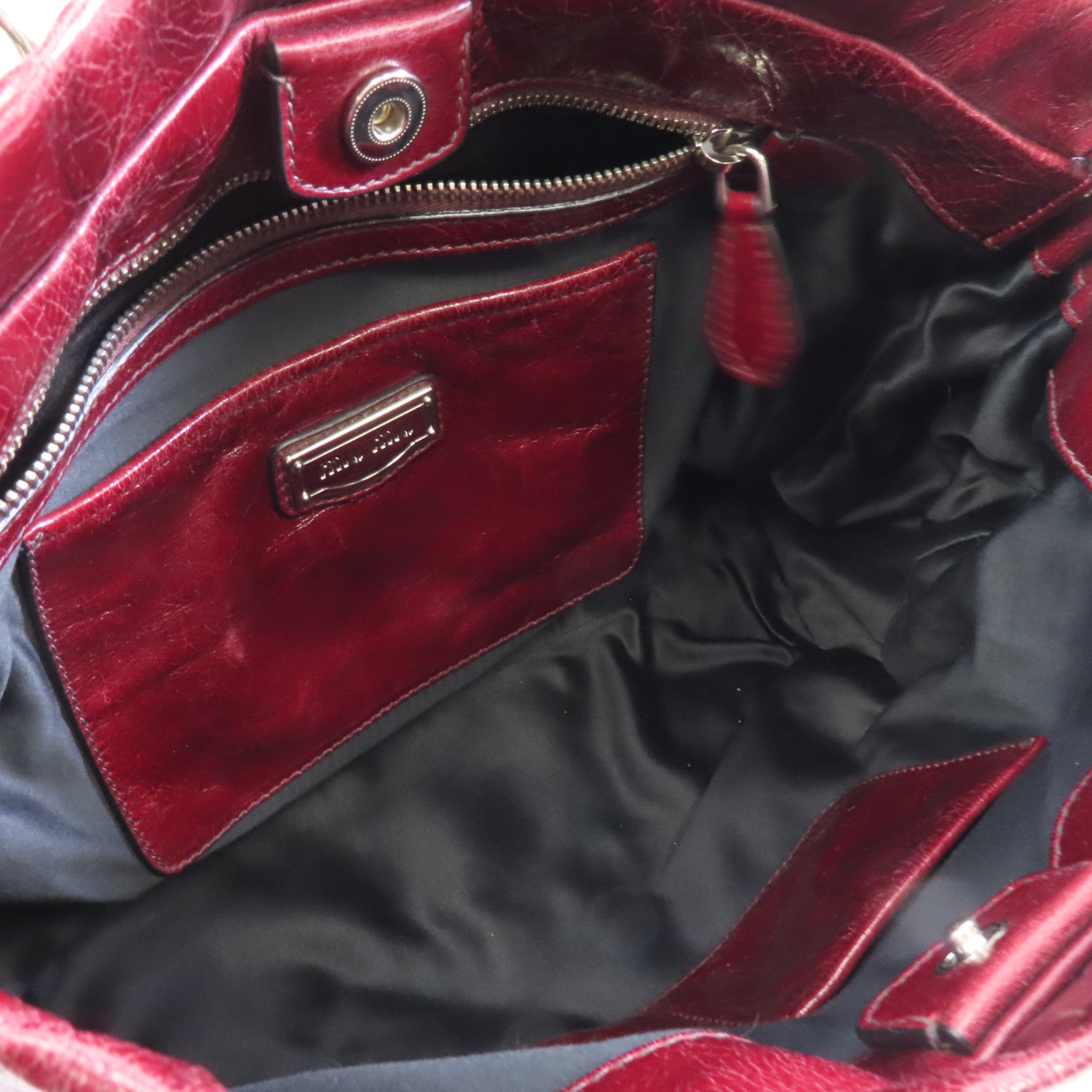 Miu Miu 牛皮皮革2 Way Shoulder銀扣手挽肩背兩用袋紅色