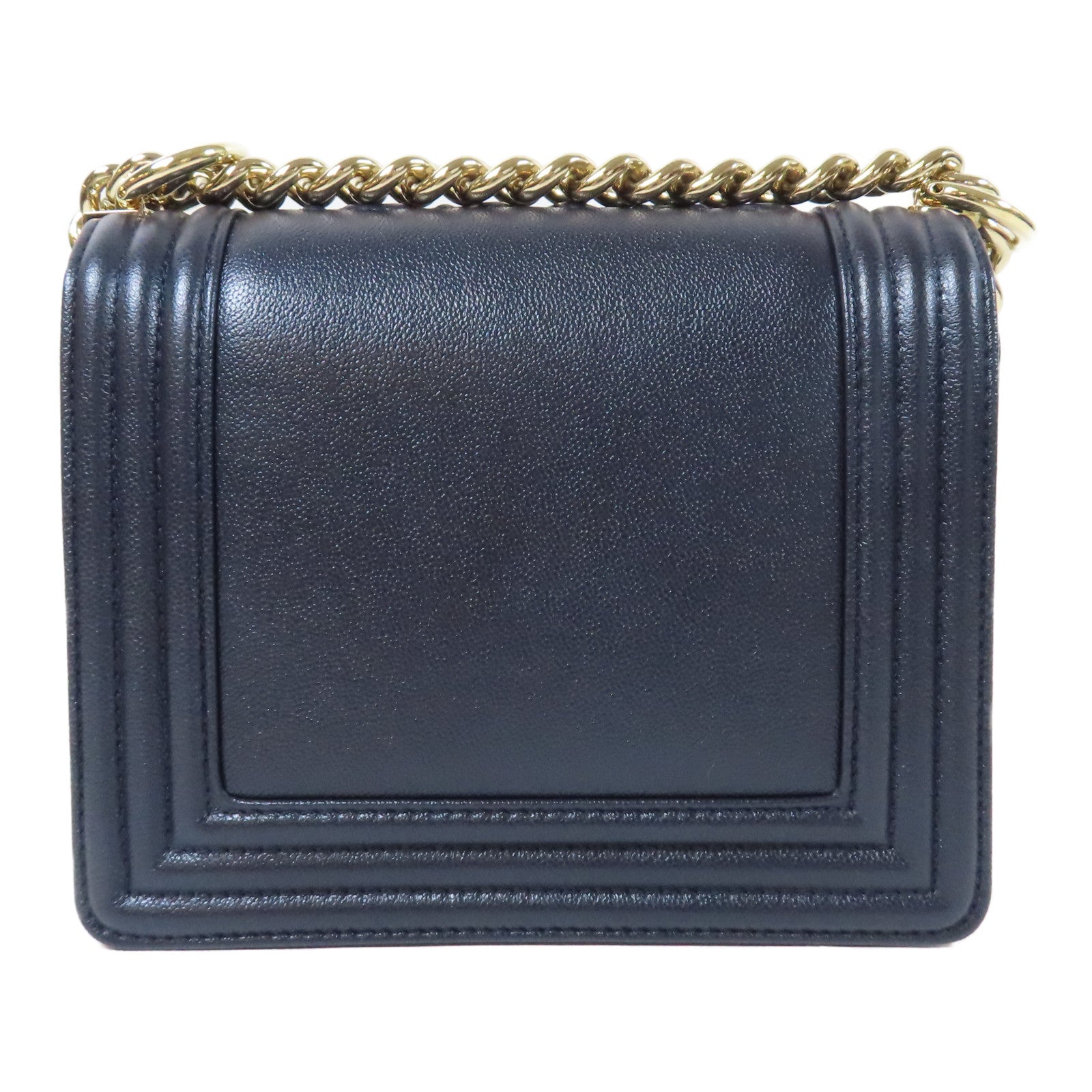 CHANEL Caviar皮革Mini Boy金扣肩背袋深藍色
