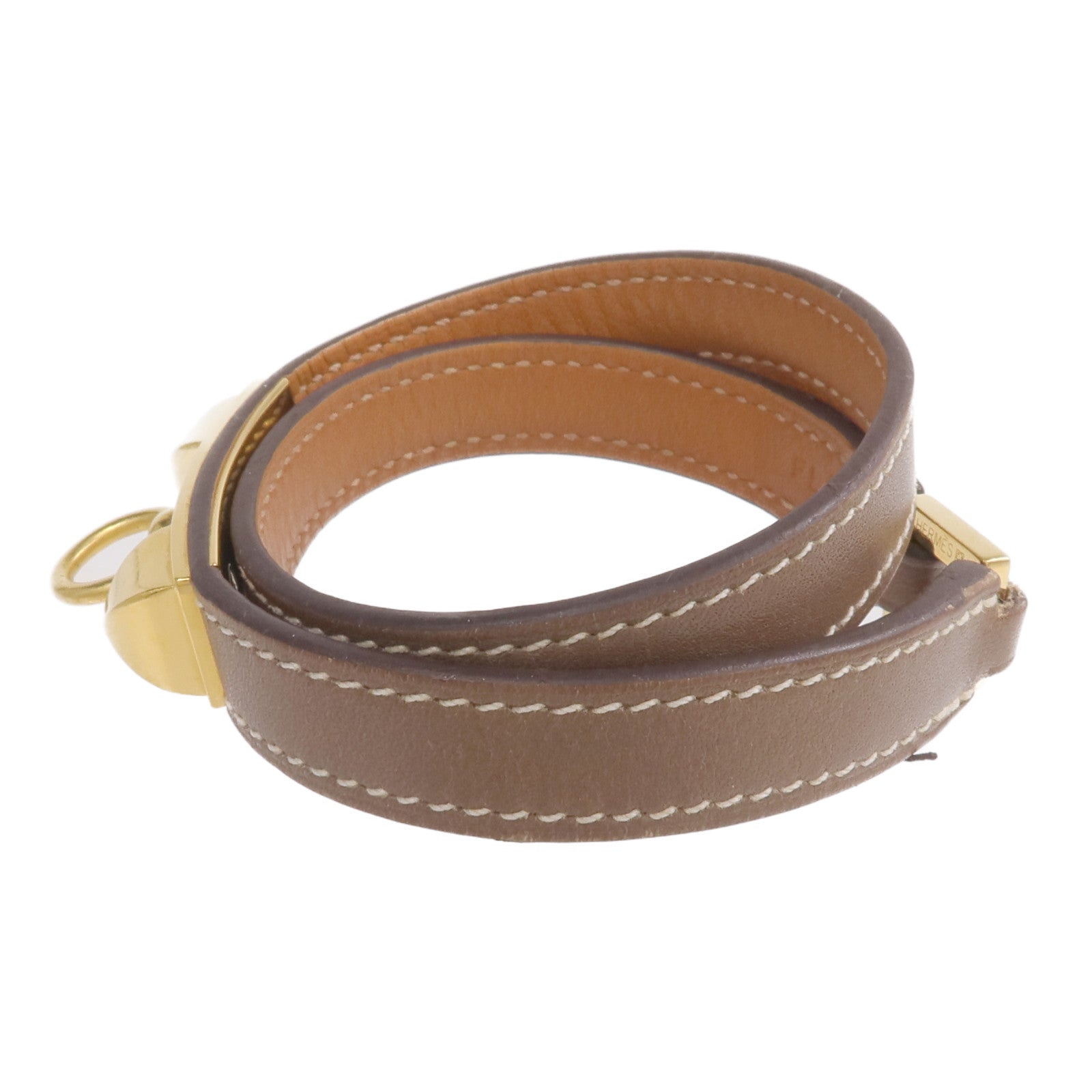 HERMES Swift皮革Rivale Double Tour金扣手鏈Etoupe