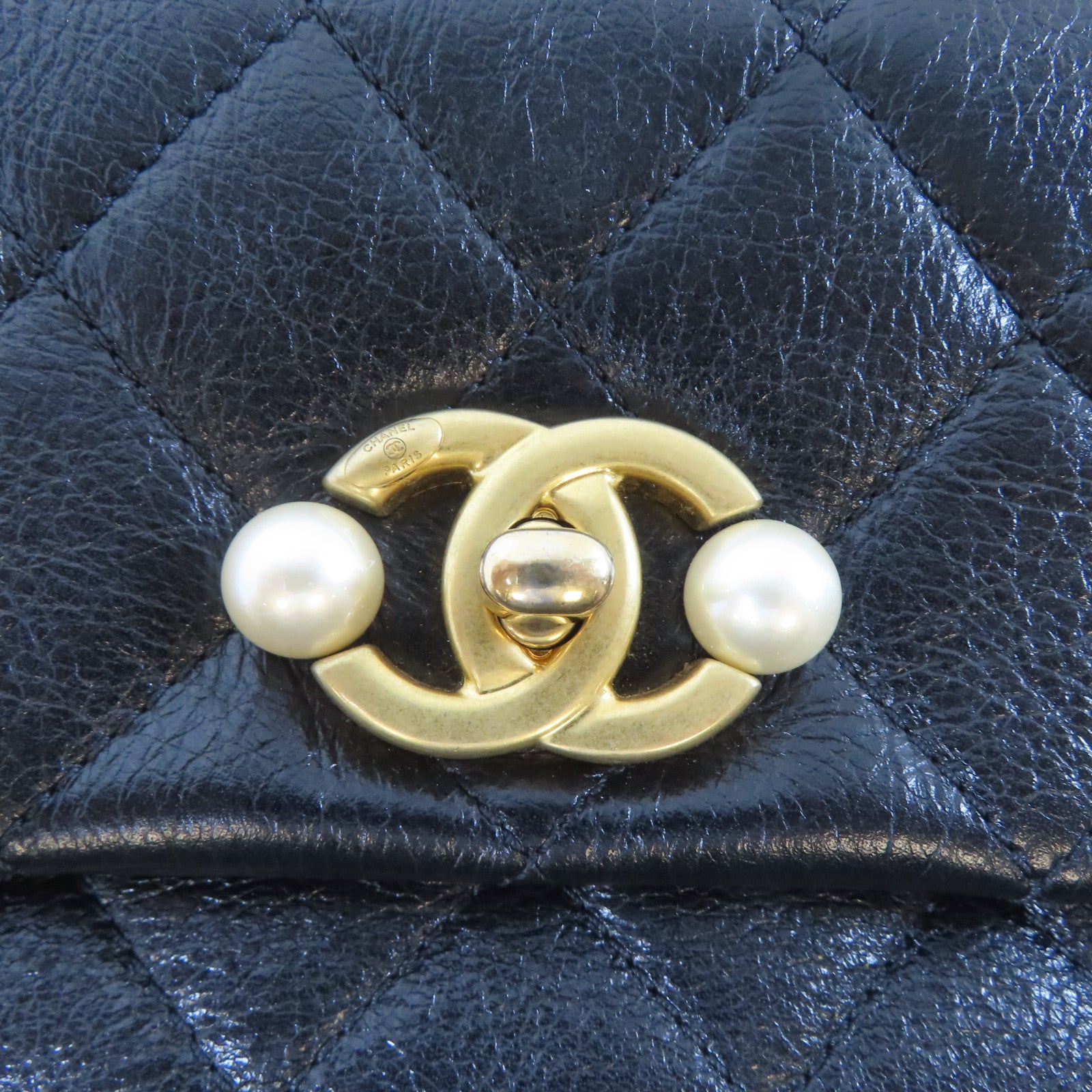 CHANEL 【激減優惠】菱格牛皮皮革Mini Flap Pearl金扣鏈帶肩背袋黑色